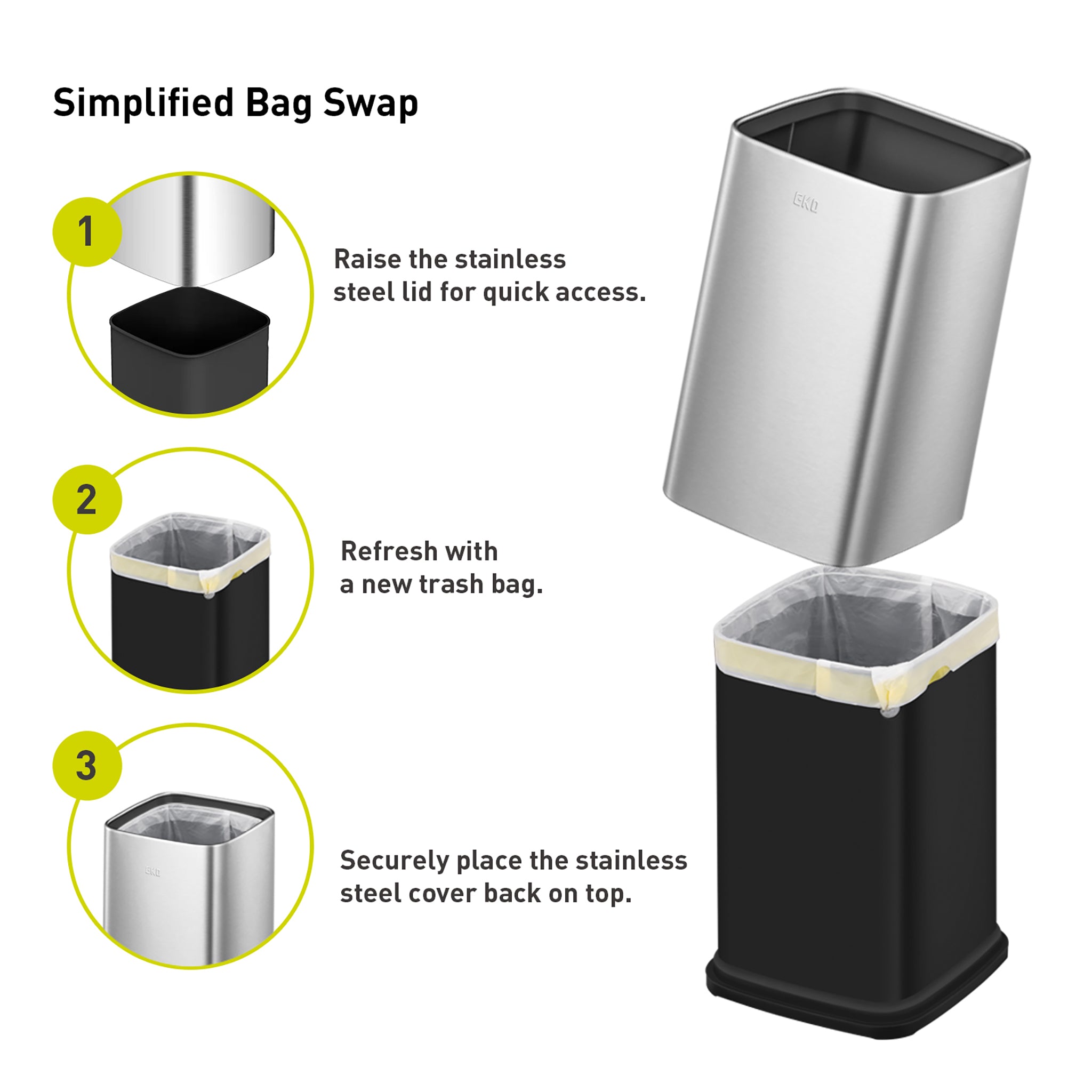 Laguna Open Top Can with Nested Liner 2 Pack Combo Set - 7L & 12L Stackable Waste Bins for Kitchen, Bathroom, or Office Organization
