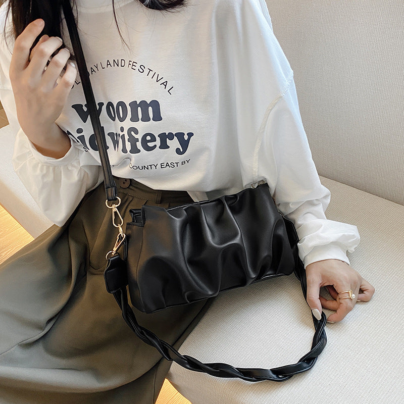 Stylish Women's Double Strap PU Leather Crossbody Bag - Trendy Pleated Shoulder Purse for Work, Travel & Daily Use