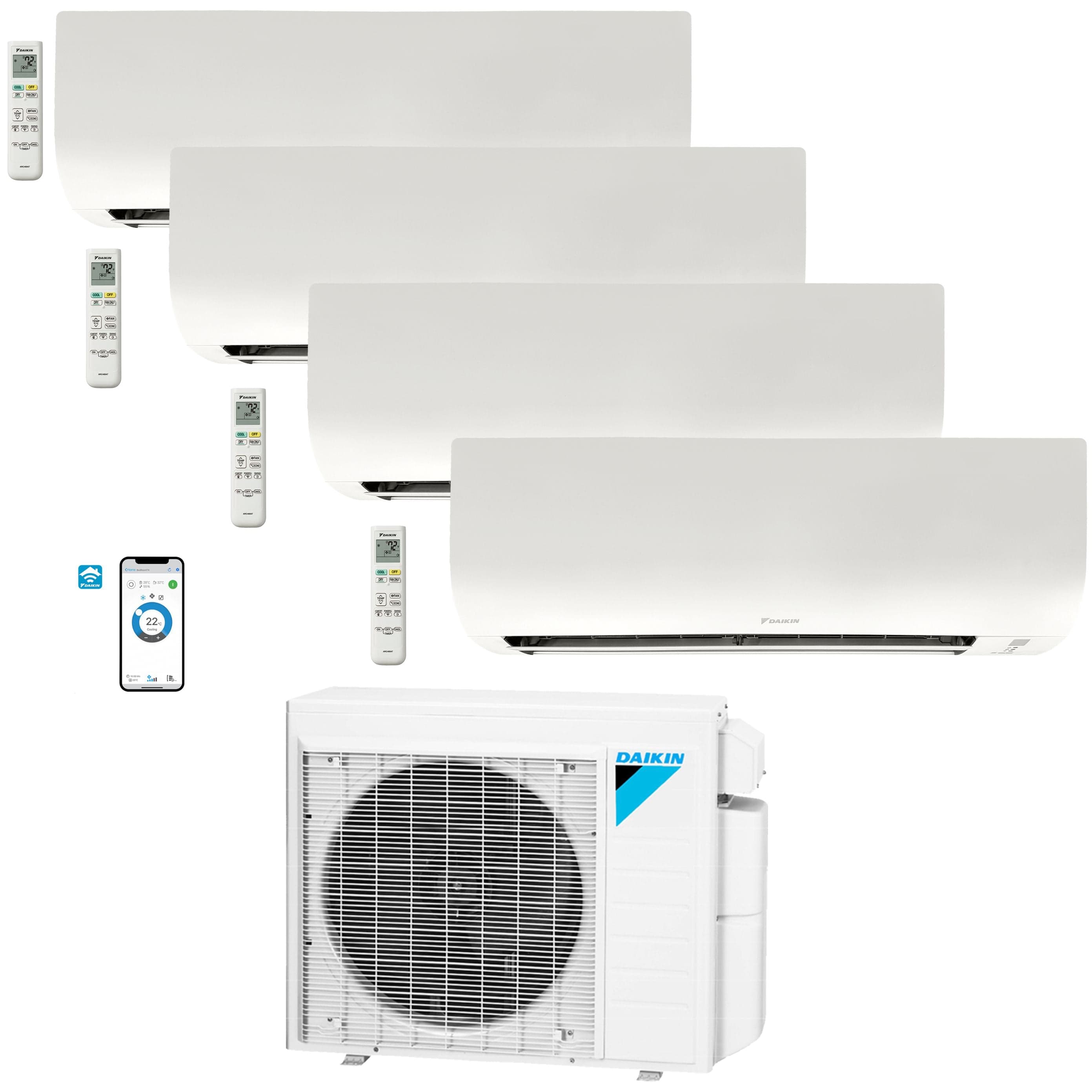 Daikin 4 Zone Wall Mounted Ductless Mini Split 36,000 BTU Heat Pump Air Conditioner 12k+12k+12k+12k - 20 SEER2 R32 Wi-Fi Enabled - Perfect for Home, Office, and Commercial Spaces