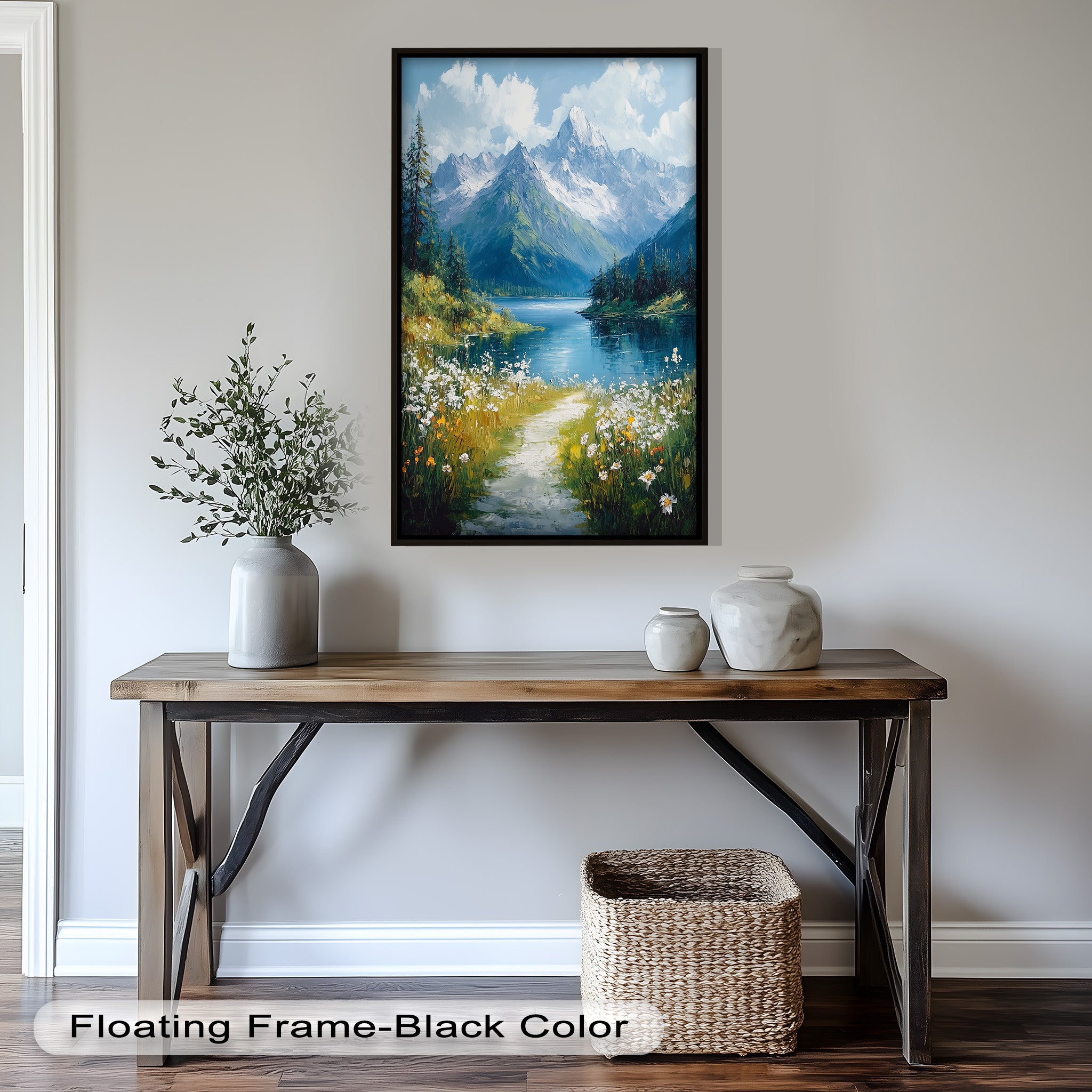 Hudson River Oil Painting - Blooming Meadow and Mountain Lake Landscape Art for Home & Office Decor | Perfect for Living Room, Bedroom, or Office Wall