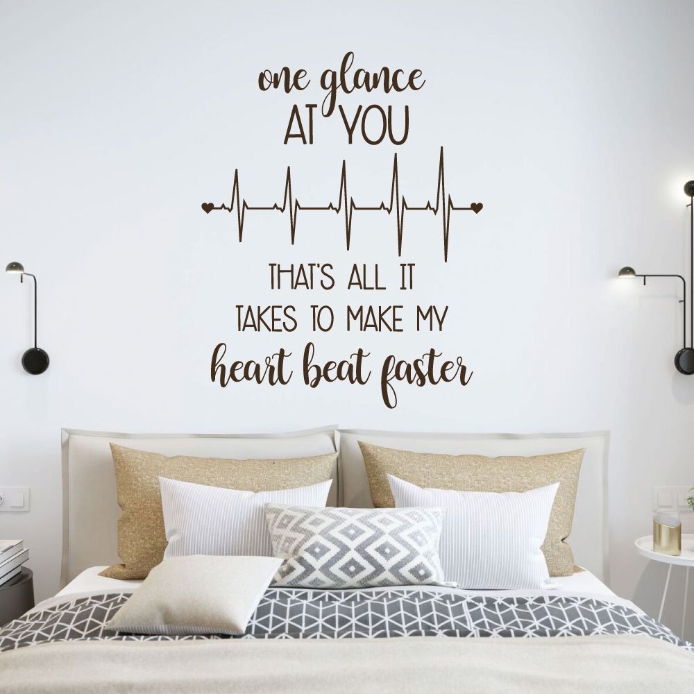 Romantic Love Wall Decal - 'One Glance At You That's All It Takes' Vinyl Sticker for Bedroom, Living Room & Home Decor - Perfect for Couples' Spaces, Wedding Gifts and Cozy Home Makeovers