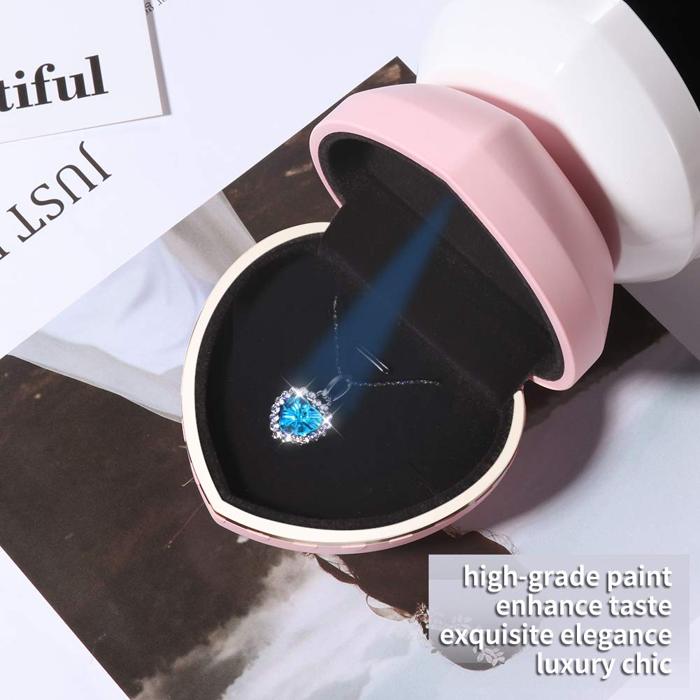 LED Heart Shaped Jewelry Gift Box - Elegant Velvet Ring Box with Lights for Diamond Pendant, Wedding Engagement Valentine's Day Gift (Pink) - Perfect for Jewelry Display, Proposal Surprise & Romantic Occasions