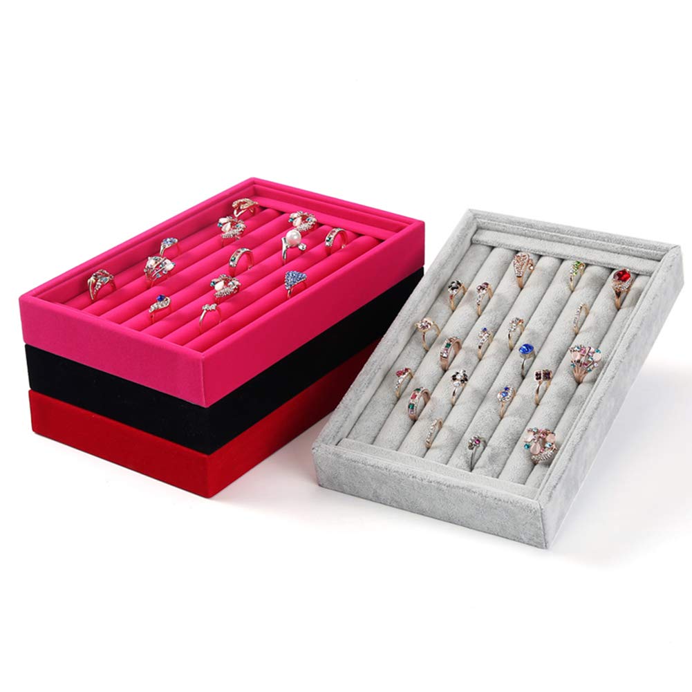Velvet Jewelry Display Tray - 1-2 Piece Ring & Earring Organizer Box (8.86