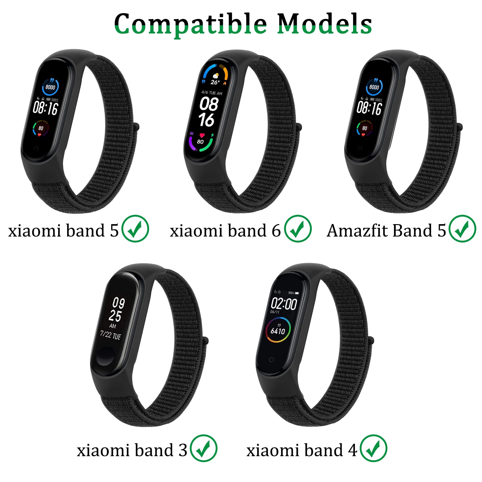 Tobfit Replacement Band for Xiaomi Mi Band 6/5/4/3 & Amazfit Band 5 - Soft Breathable Nylon Wrist Strap - Perfect for Workouts, Running, Swimming & Daily Wear