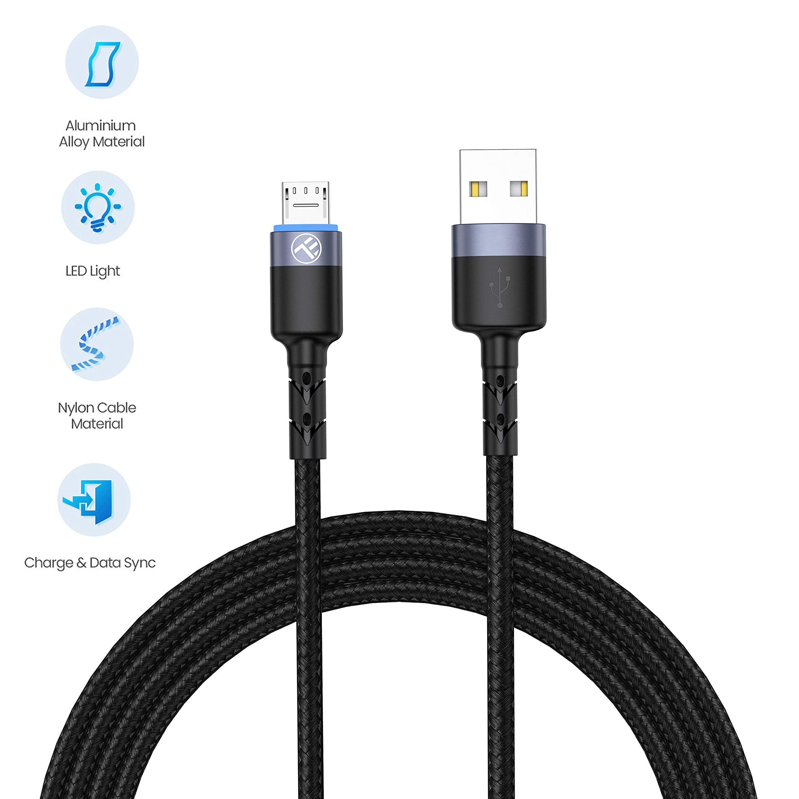TELLUR Durable Nylon Braided USB to Micro USB Cable 1.2M with LED Light - Fast Charging & Data Sync for Android Phones, Tablets, Power Banks - Perfect for Home, Office & Travel Use