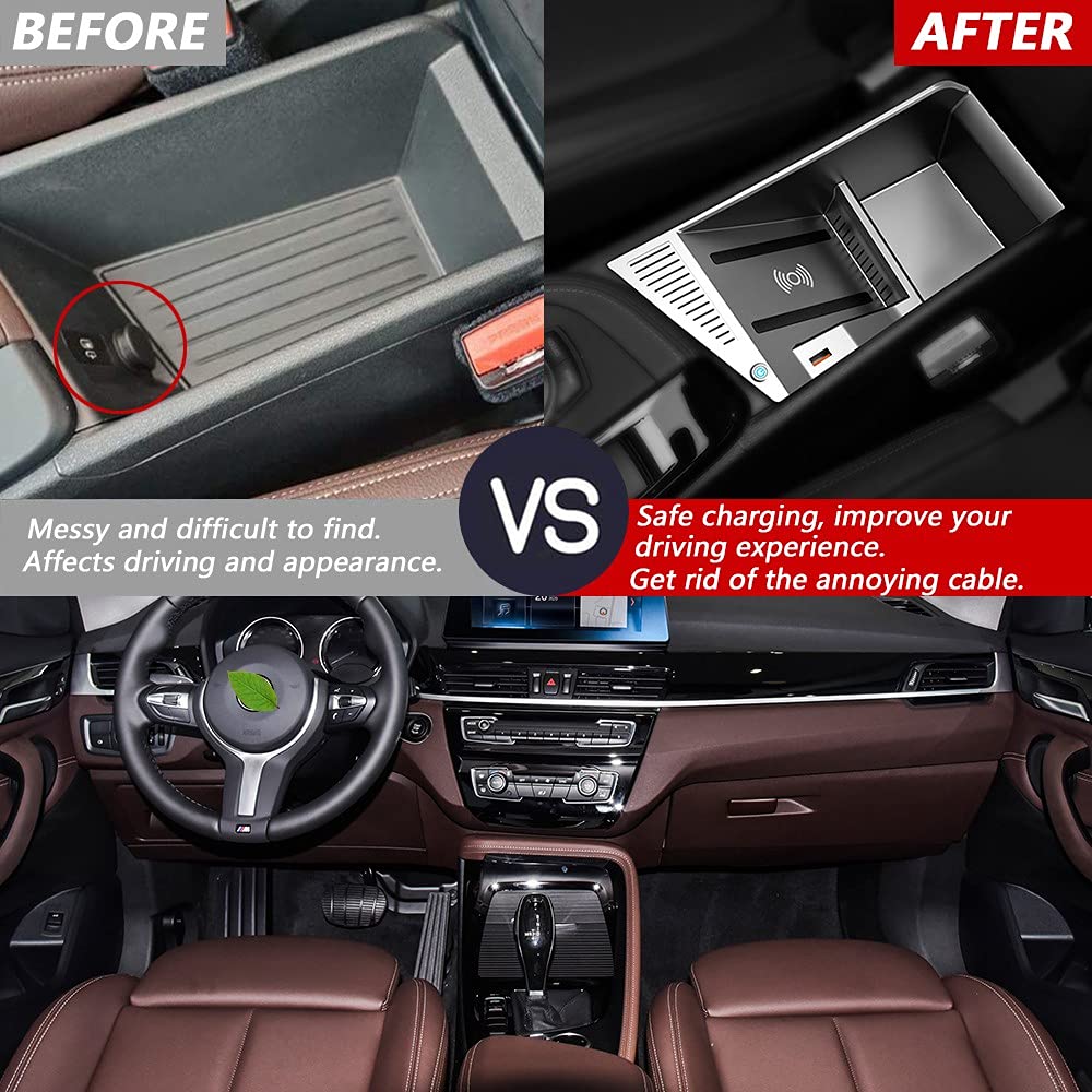 15W Qi Fast Charger for BMW X1 2017-2021 | Wireless Car Charging Pad for iPhone 12/11 | Center Console Accessory