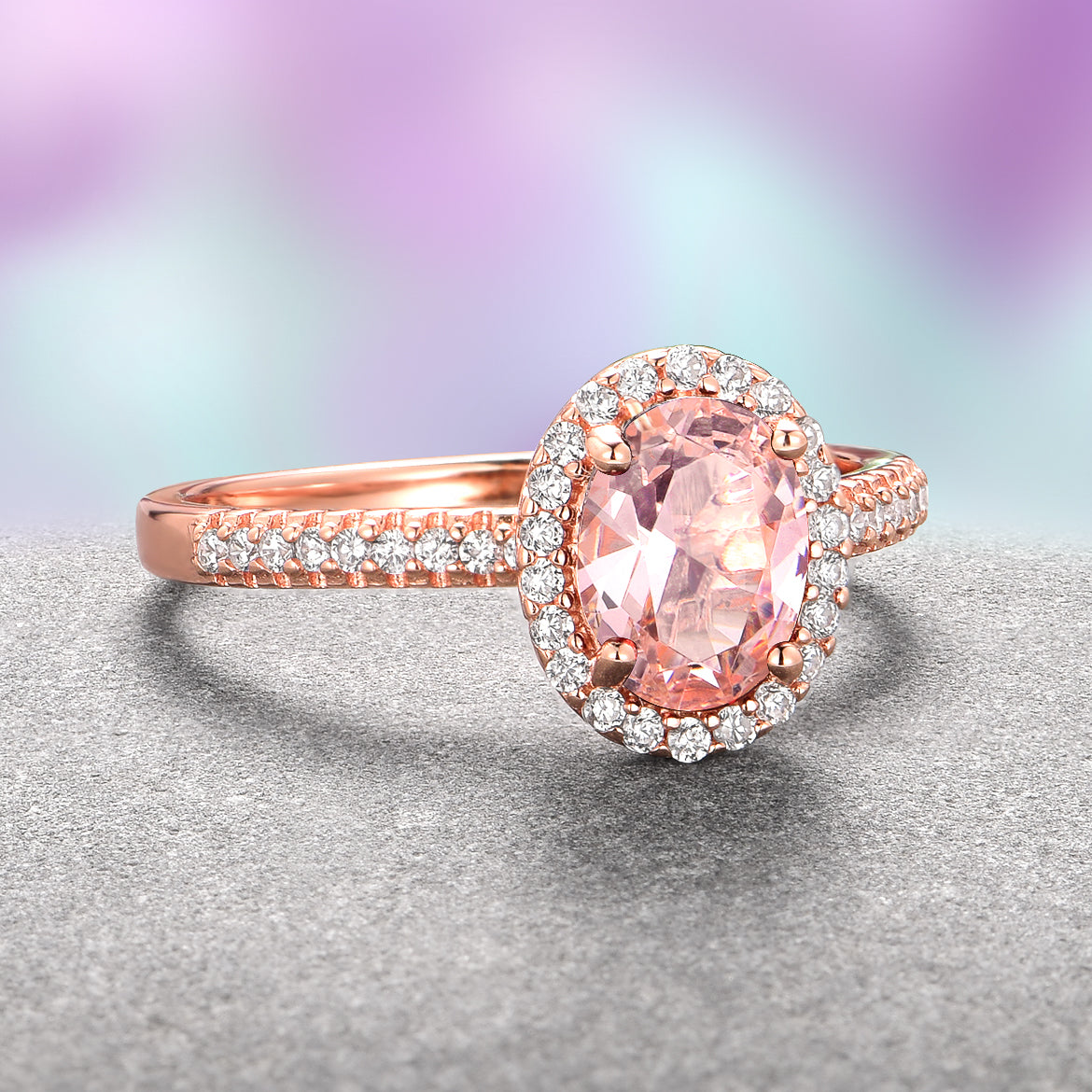 14K Rose Gold Vermeil Iris Oval Morganite Ring – Elegant & Dainty Jewelry for Women, Perfect for Engagement, Wedding, Anniversary & Special Occasions