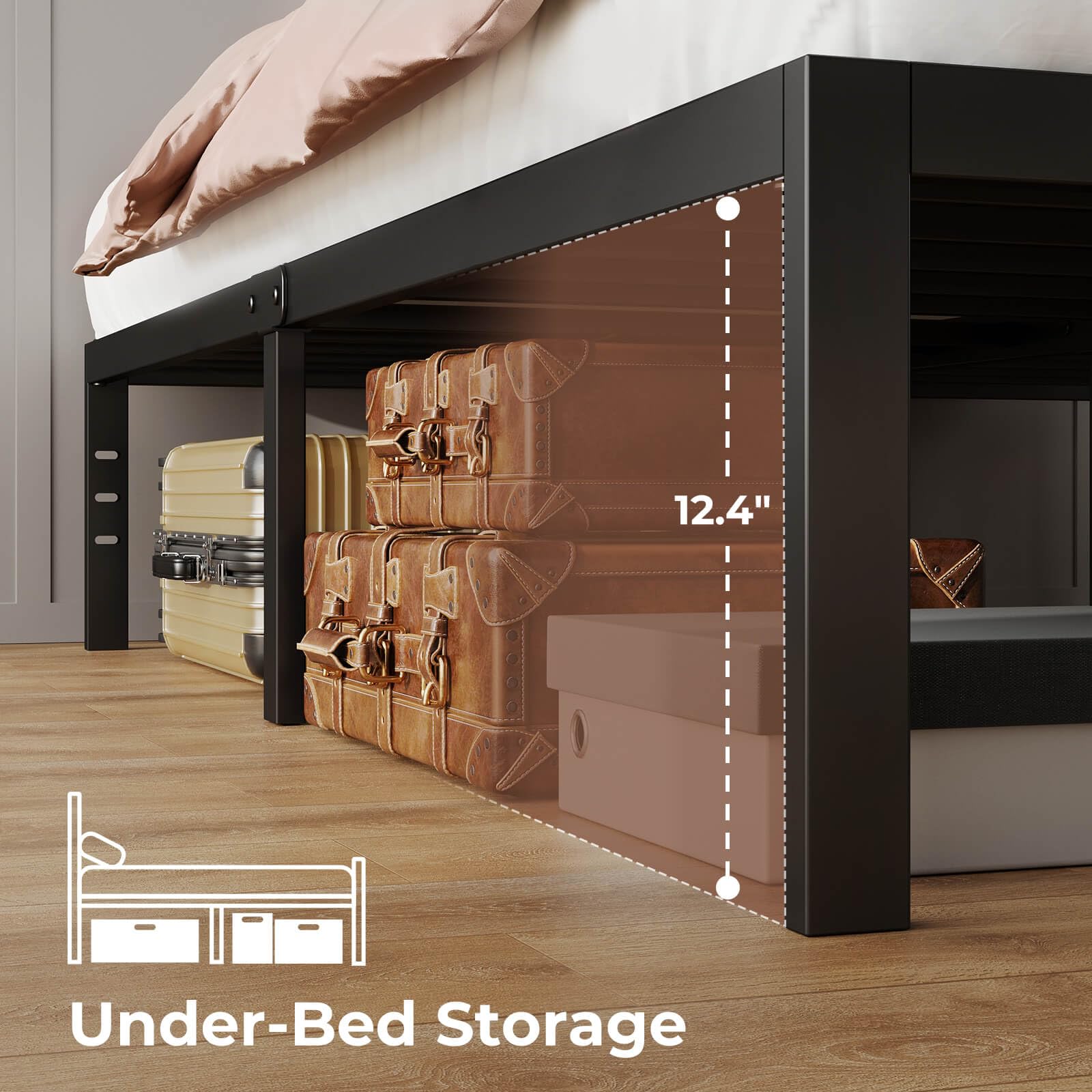 Rolanstar 14 Inch Metal Platform Bed Frame Queen Size with USB Charging Ports - Heavy Duty Steel Slat Support, No Box Spring Needed - Easy Assembly Black Bed Frame for Master Bedroom, Guest Room & Apartment