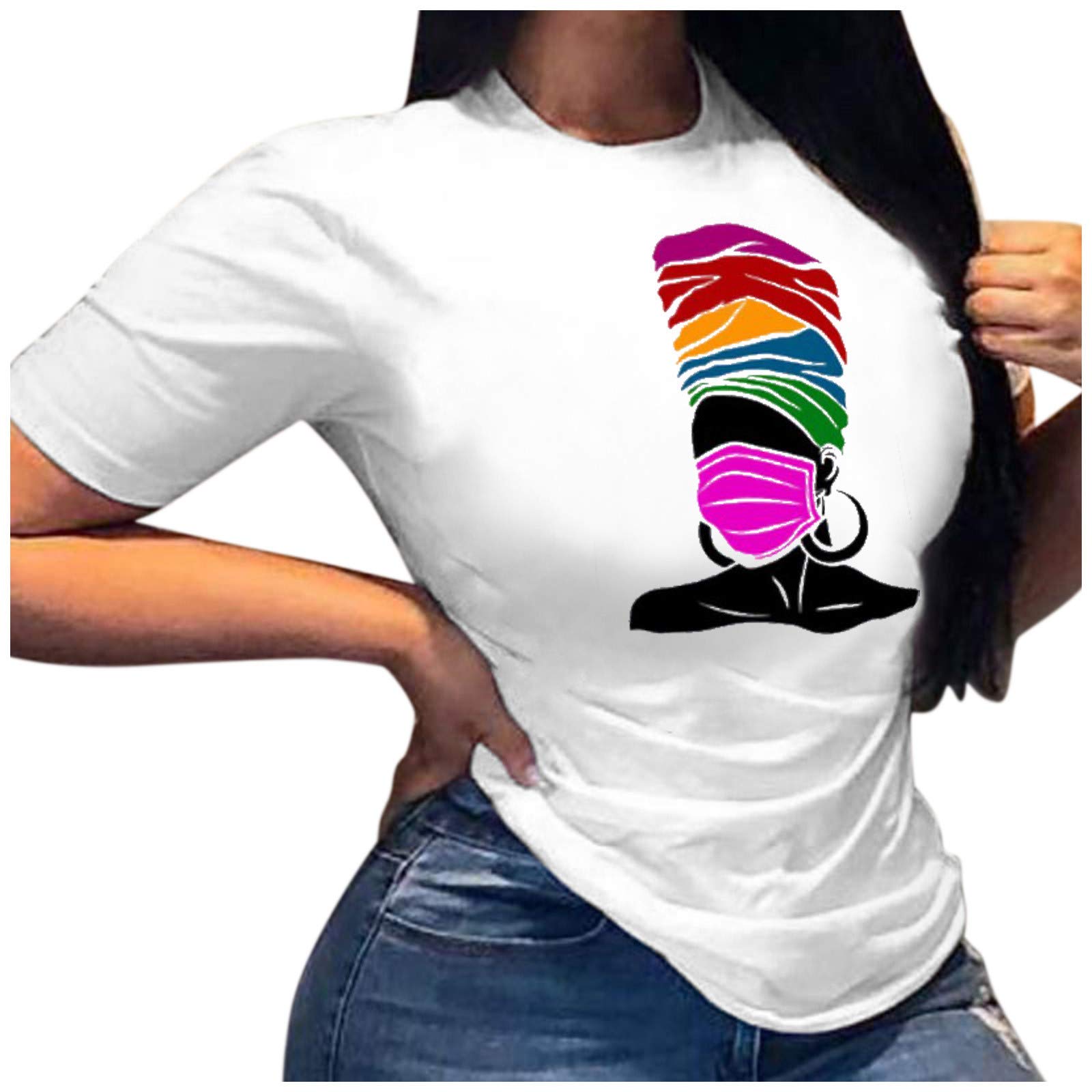 Women's Oversized T-Shirt - Soft Loose Fit Short Sleeve Casual Blouse with Print Design (White, Small) | Perfect for Everyday Wear, Weekend Outings and Layering