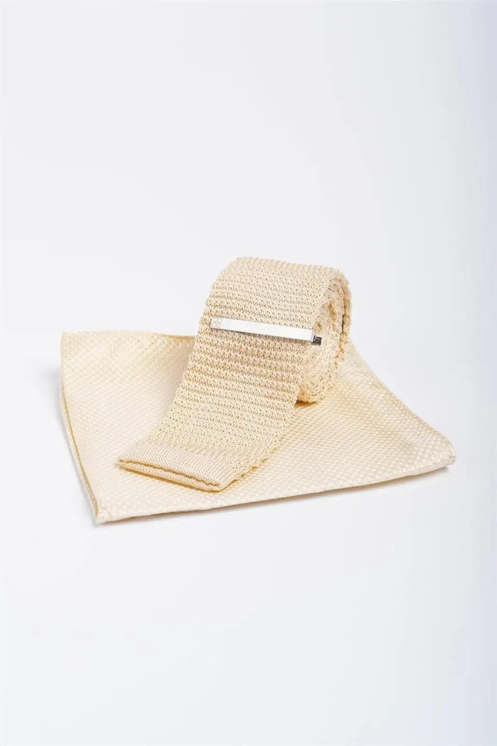 Cavani Men's Knitted Silk Tie and Pocket Square Set - Elegant Formal Accessories for Weddings, Business Meetings & Special Occasions
