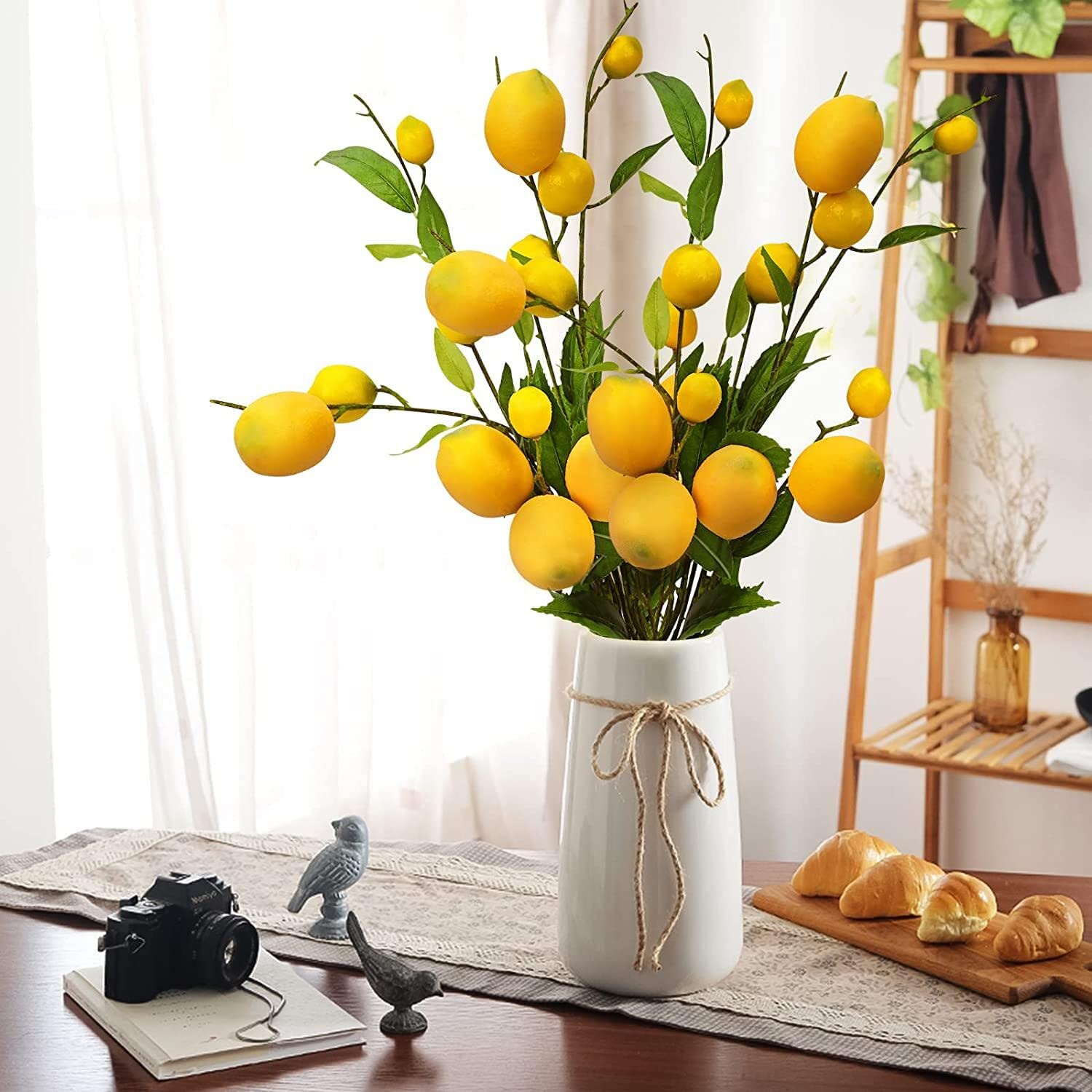 Sunm Boutique 2 Pack Artificial Lemon Branches - Vivid Yellow Faux Lemon Stems for Home Decor, Party & Garden Arrangements - No Vase Included | Perfect for Centerpieces, Wedding Decor & DIY Crafts