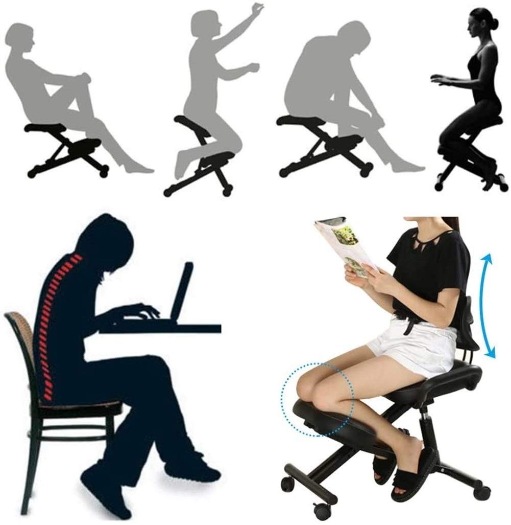 Ergonomic Kneeling Chair for Office - Adjustable Posture Correcting Stool with Backrest for Back Pain Relief & Orthopedic Support - Perfect for Home, Office & Meditation Use