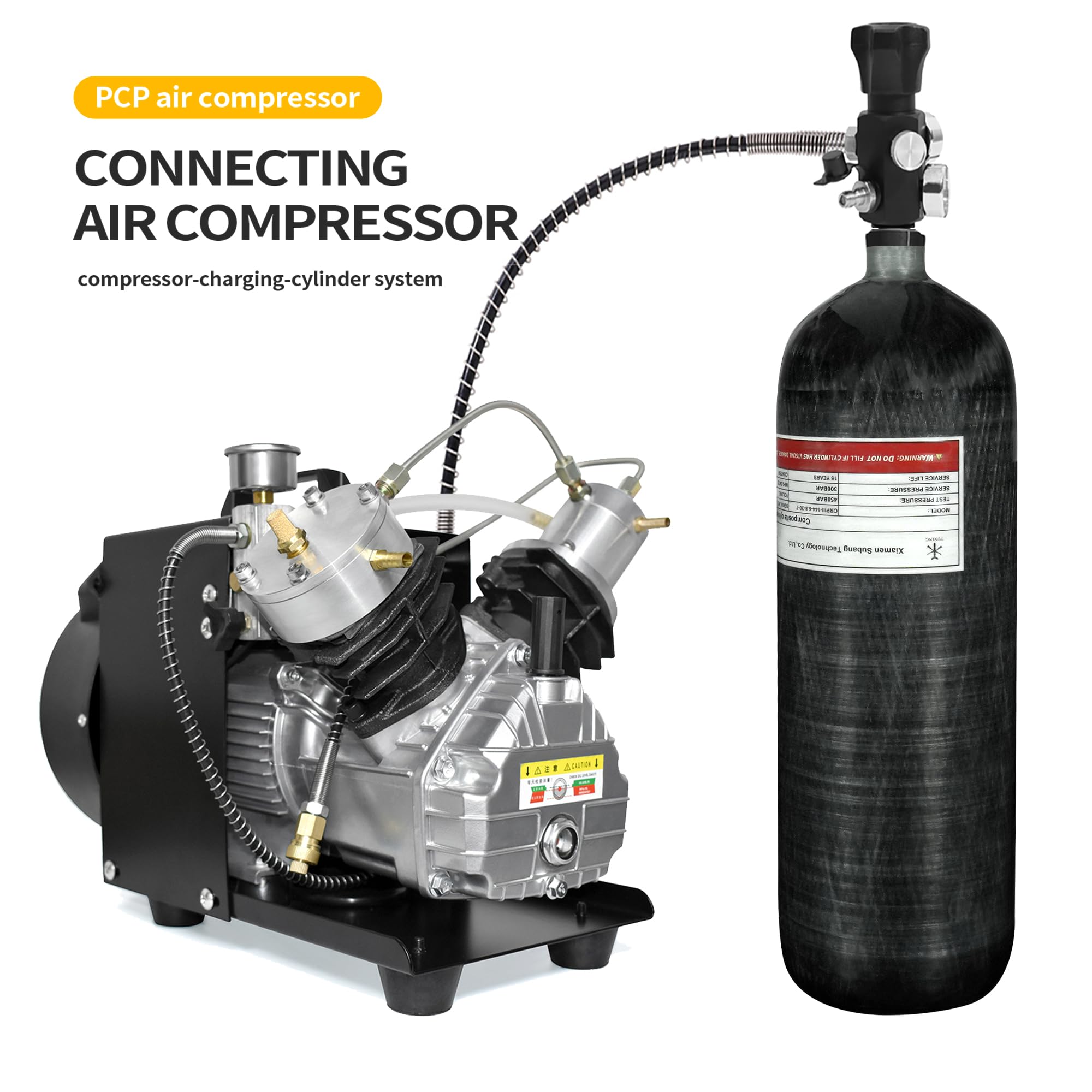 TUXING 4500psi 6.8L Carbon Fiber PCP Air Tank with Adjustable Regulator & Pressure Gauge - Perfect for Paintball, Scuba Diving, and Air Rifle Shooting
