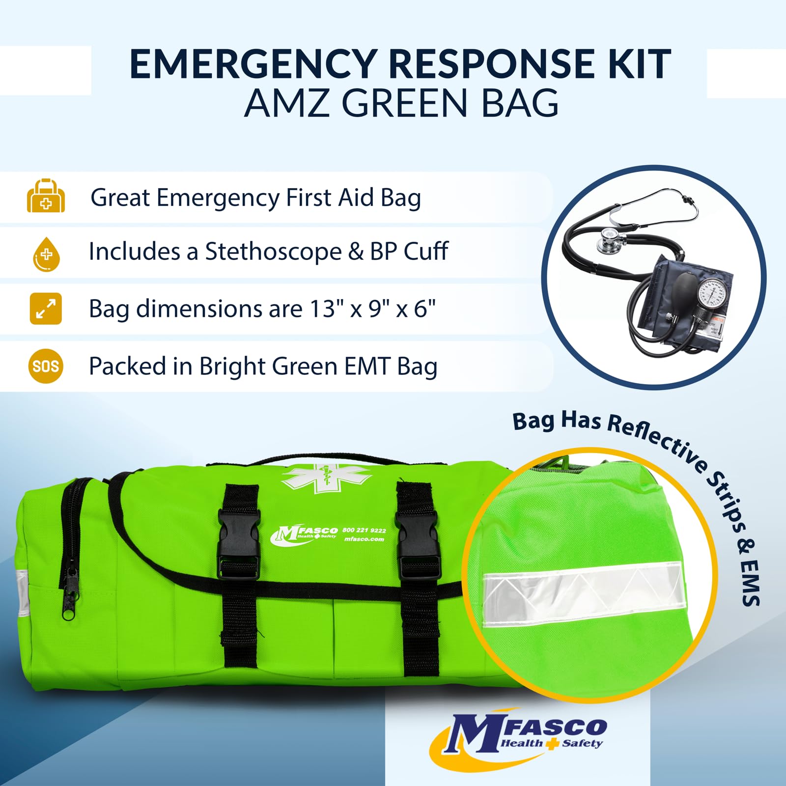 415-Piece First Aid Kit - Fully Stocked Portable Emergency Medical Supplies with Reflective Bag | First Responder & Disaster Preparedness Kit | Customizable Storage | Ideal for Home, Car, Camping & Workplace Safety (Lime Green)