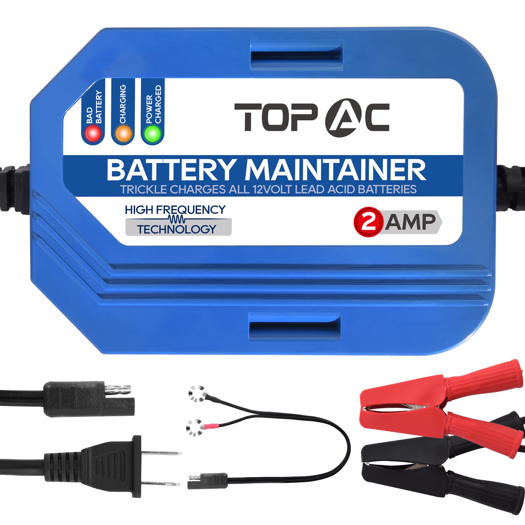 2 Amp 12V Smart Car Battery Charger & Maintainer - Fully Automatic Trickle & Float Charger for Cars, Trucks, Motorcycles, Lawn Mowers, Boats - Lead Acid Battery Charger for Long-Term Storage & Winter Maintenance