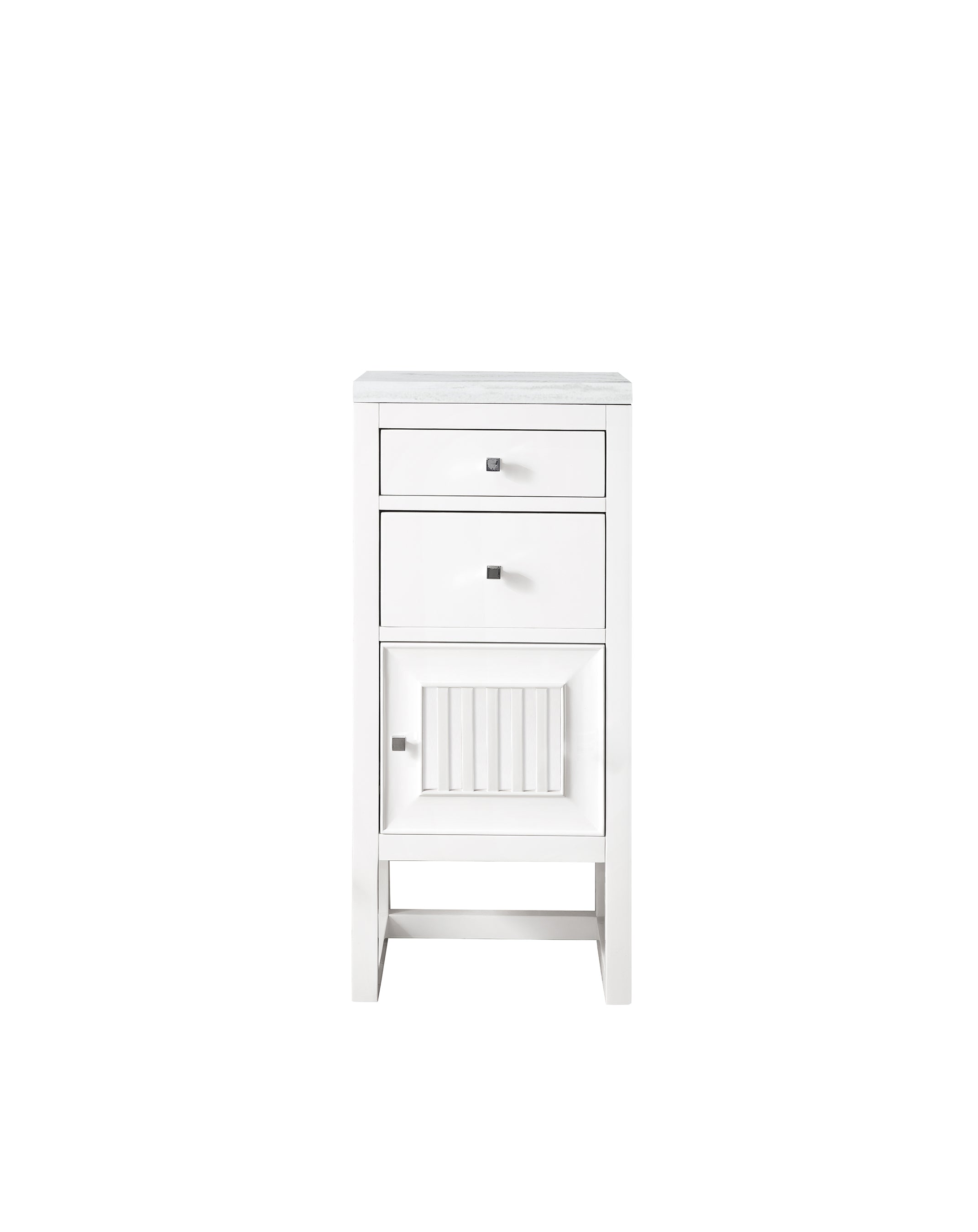 Athens 15-Inch Modern Kitchen Cabinet with Drawers & Door - Glossy White Finish & 3CM Arctic Fall Solid Surface Top - Perfect for Small Kitchens, Bathrooms & Home Office Storage