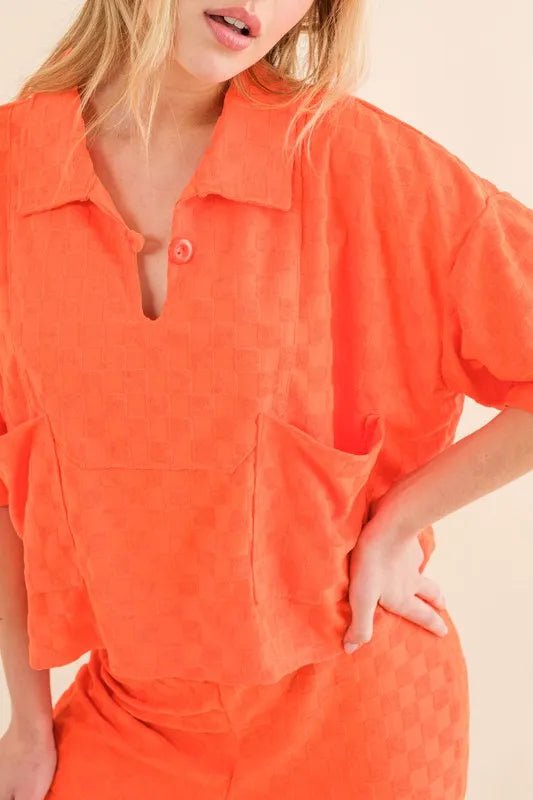 Brushed Texture Checkerboard Pattern Casual Top for Women - Stylish & Comfortable Everyday Wear for Work, Dates & Outings