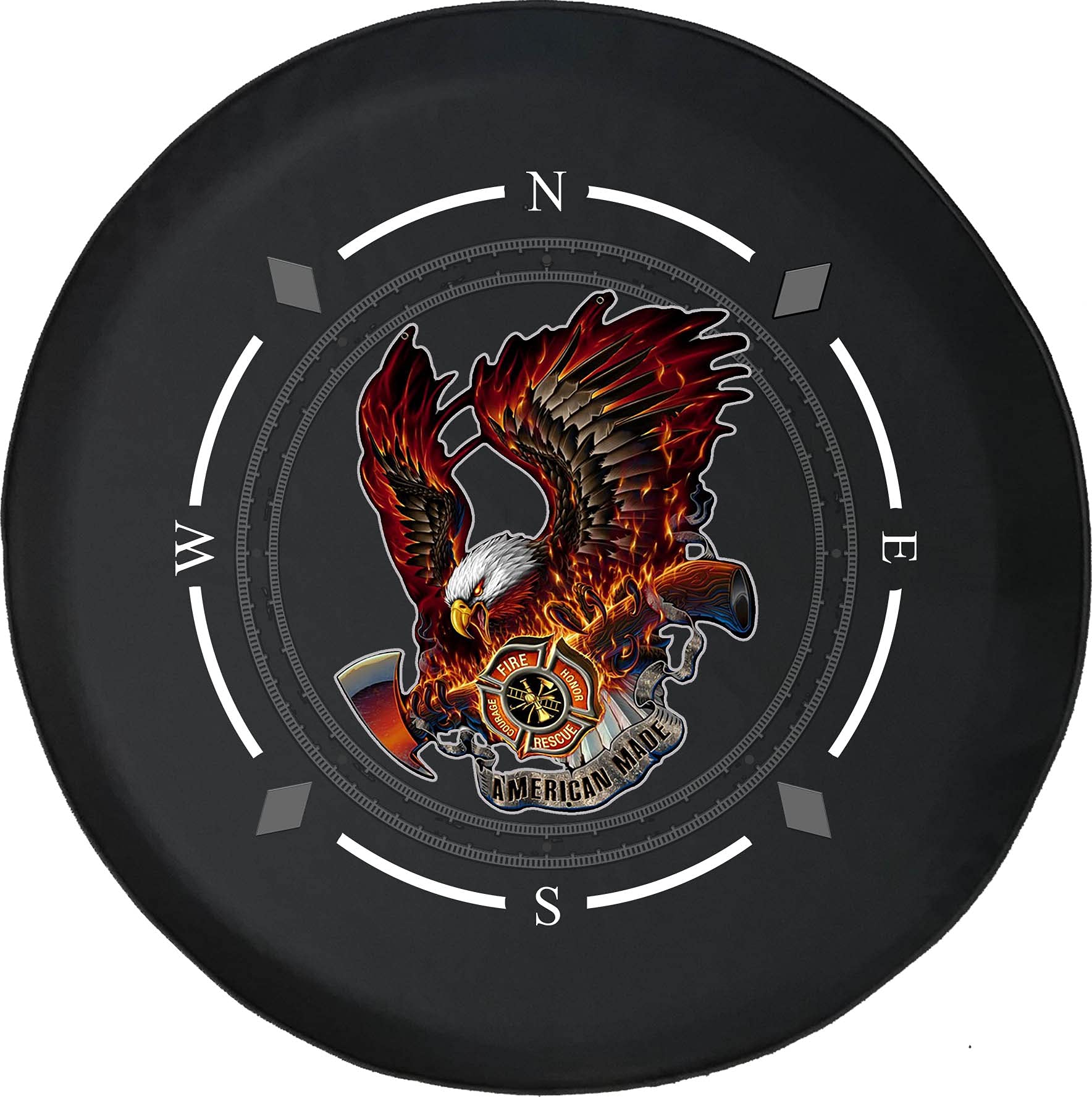 Premium Spare Tire Cover with Compass & American Bald Eagle Design - Universal Fit for SUV, Trailer, RV & Most Vehicles - Durable Fire Rescue Wheel Accessory for Outdoor Adventures & Road Trips