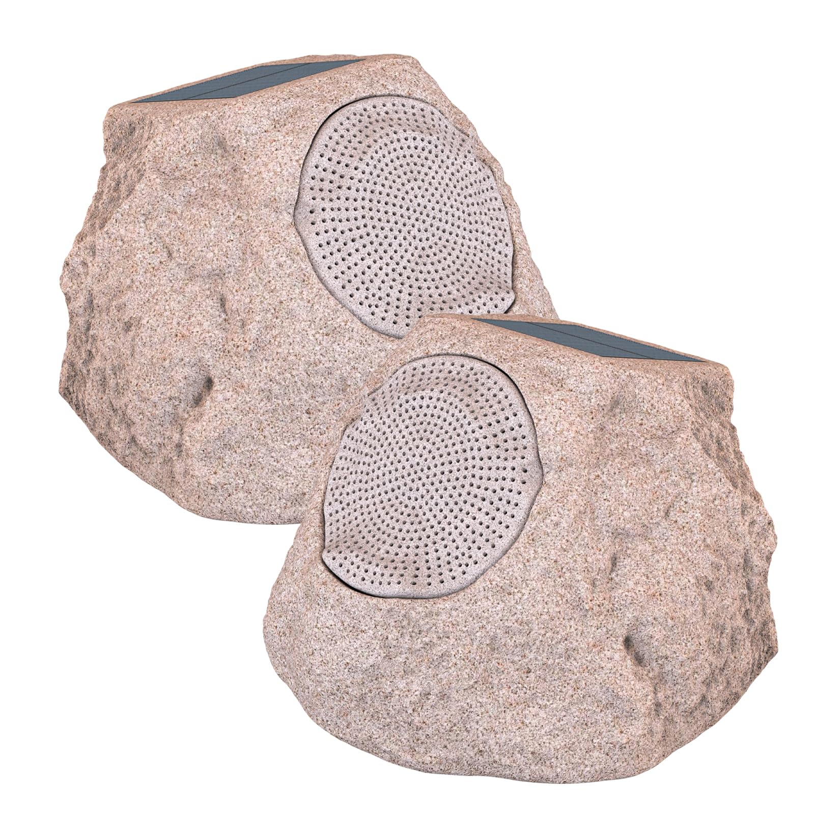 Waterproof Solar Bluetooth 5.0 Rock Speaker - Wireless Portable Outdoor Speaker with 7 Color LED Lights, Rechargeable Battery - Perfect for Patio, Backyard, Poolside, Garden, Camping (2 Pack)
