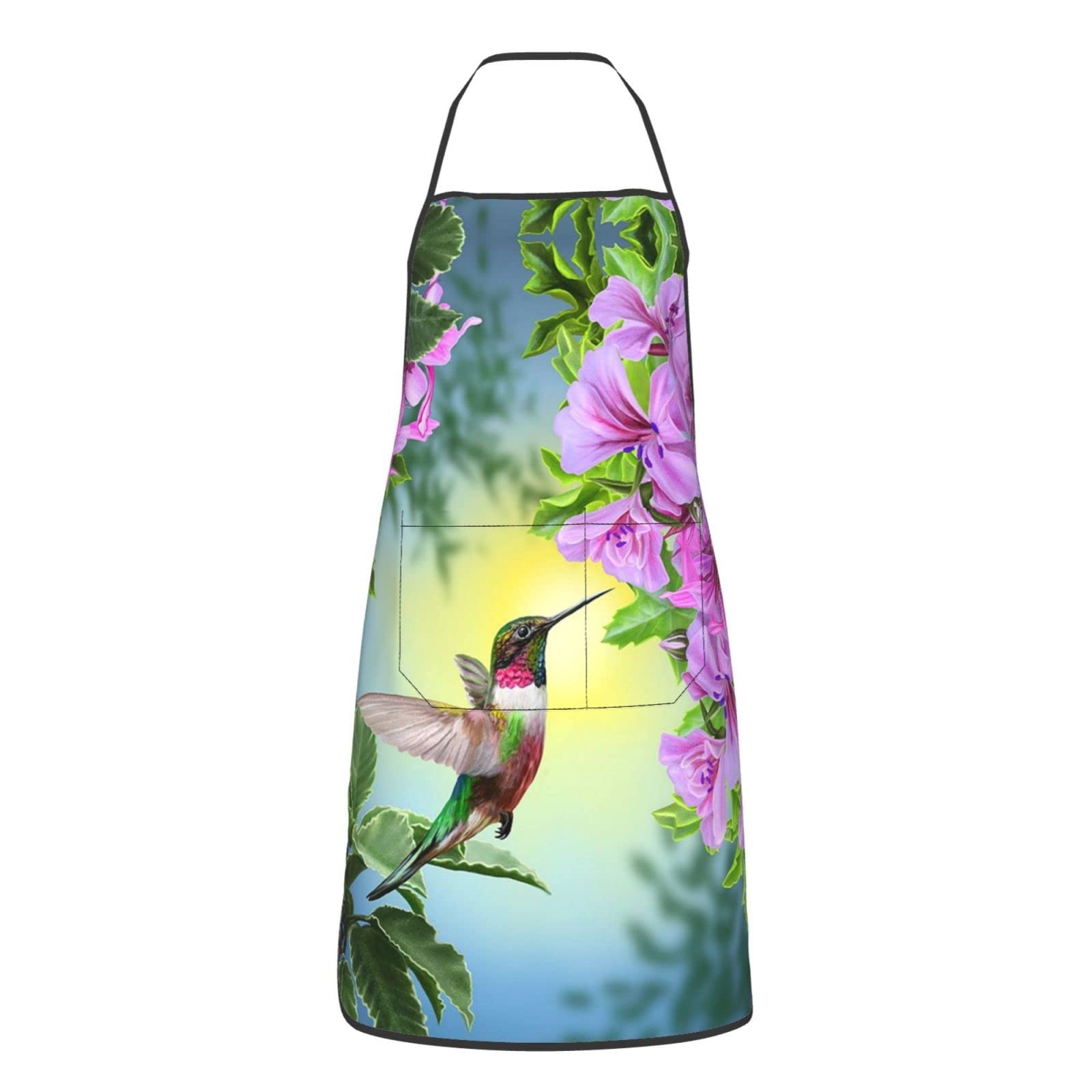 Floral Hummingbird Apron with Pockets - Spring Pink Kitchen Apron for Cooking, Baking & Gardening - Perfect Gift for Women & Men - Ideal for BBQ, Baking Parties & Outdoor Gardening