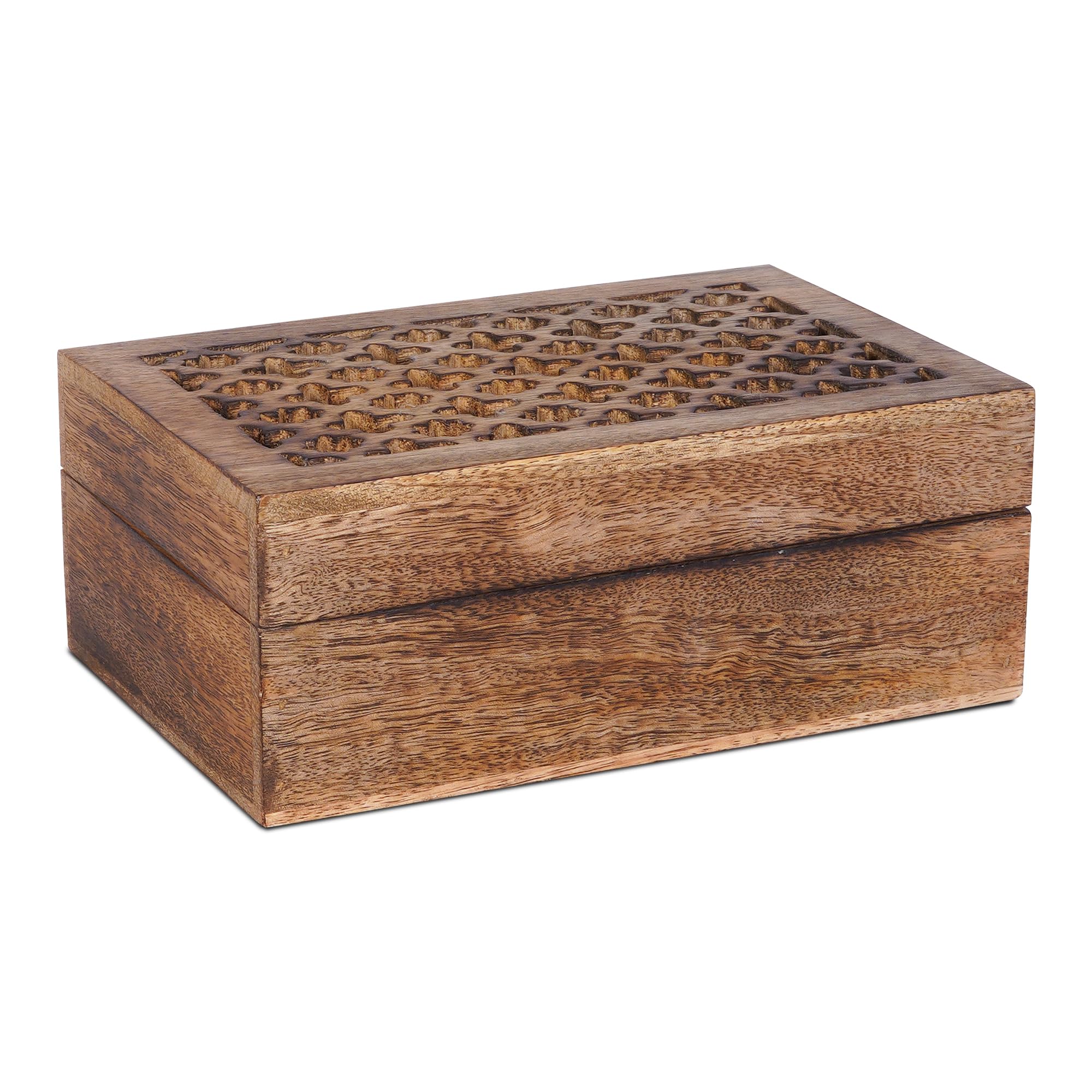 Handmade Burnt Mango Wood Decorative Box with Lid - Large Trellis Keepsake Box for Jewelry, Photos & Memories | 9 x 6 x 3.5 Inches | Rustic Home Decor, Wedding Gift, Storage Organizer