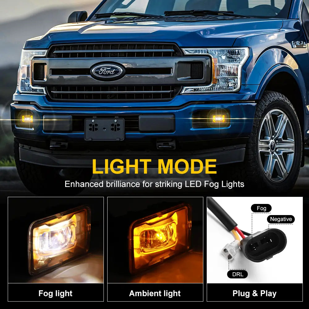 LED Fog Light Kit Replacement for 2015-2020 Ford F-150 & 2017-2022 Super Duty - Durable Off-Road Lighting for Night Driving & Foggy Conditions