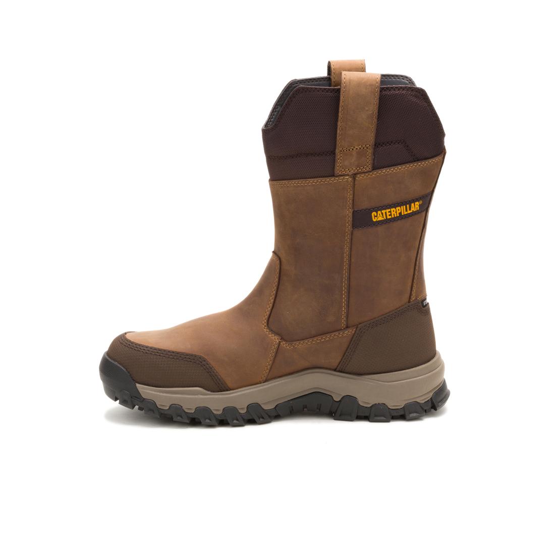 Threshold Rebound Pull-On Waterproof Steel Toe Work Boots for Men - Bison Leather - Slip Resistant & Comfortable for Construction, Warehouse & Outdoor Jobs