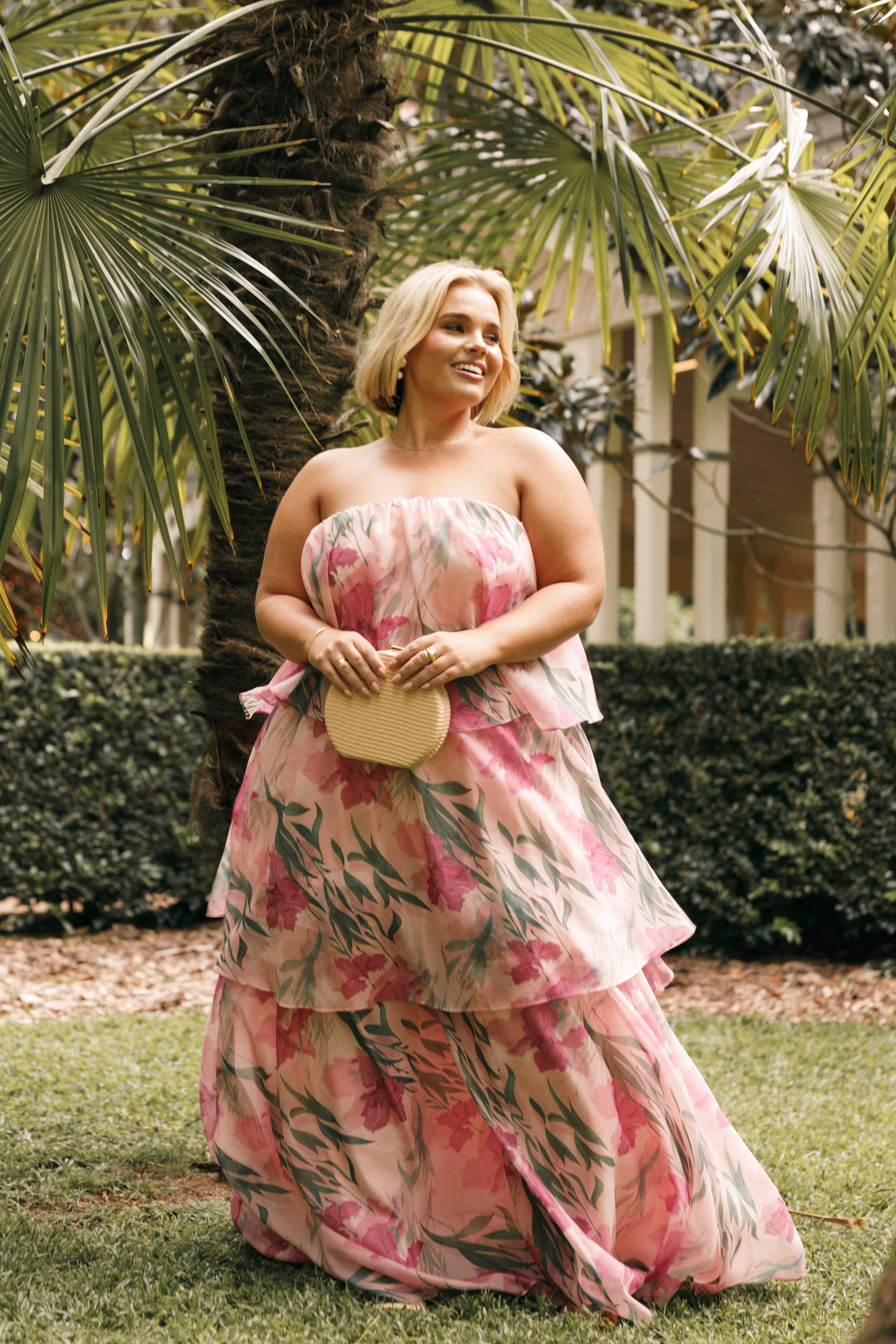 Strapless Maxi Dress with Pink Floral Print - Elegant Summer Beach Wedding Party Dress for Women | Perfect for Vacations, Date Nights & Special Occasions