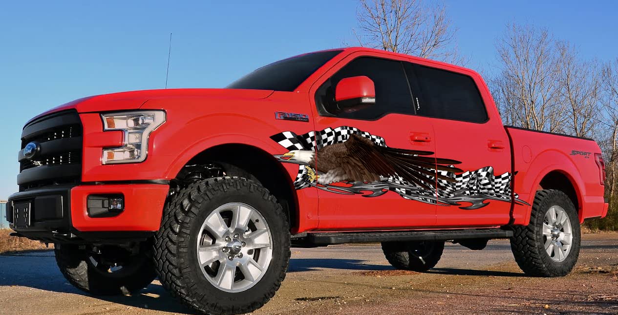 3D Checkered Flag Car Wrap Vinyl Sticker - Full Color Racing Flag Decal with US Eagle Graphic (22x135 inches) - Perfect for Car Racing Enthusiasts & Vehicle Customization