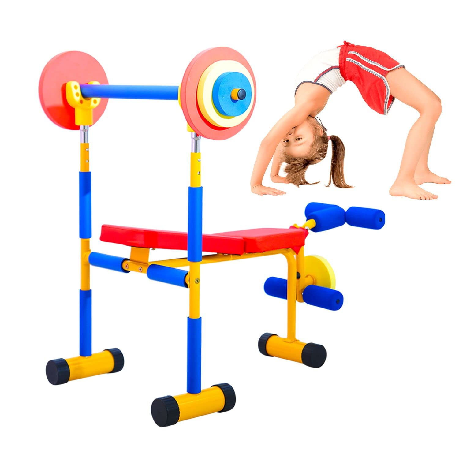 Kinbor Kids Weight Bench - Adjustable Strength Training Equipment for Children, Perfect for Home Gym & Birthday Gifts | Ideal for Kids Fitness, Strength Building & Safe Workouts