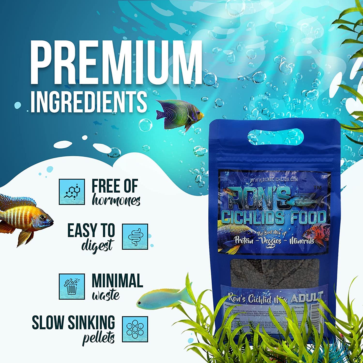 Premium African Cichlid Fish Food Pellets - High Protein Tropical Fish Food with Natural Veggies & Fruits for Healthier, Brighter & Bigger Cichlids - Juvenile Blend 8oz - Ideal for Aquarium & Fish Tank Maintenance