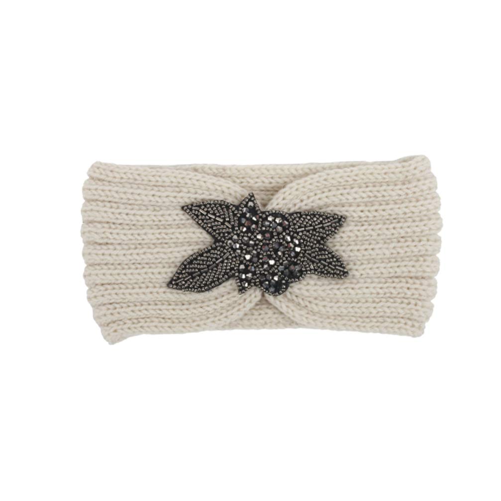 Minkissy Crochet Turban Headband for Women - Soft Woolen Yarn Knitted Headwrap with Flower Design - Winter Ear Warmer & Hair Band - Beige Braided Sports Headband for Girls & Women | Perfect for Yoga, Running, and Cold Weather Activities