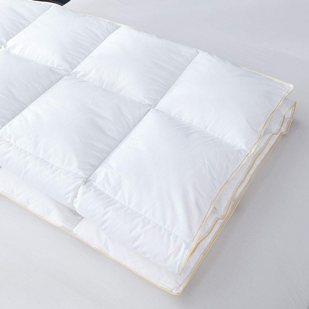 Premium 750+ Fill Power All Seasons Goose Down Comforter - Hypoallergenic 100% Cotton Shell with Down Proof Tabs - Queen Size White Duvet Insert for Bedroom Luxury (28oz, 1000 Thread Count) - Perfect for Master Bedrooms, Guest Rooms & Cozy Winter Nights