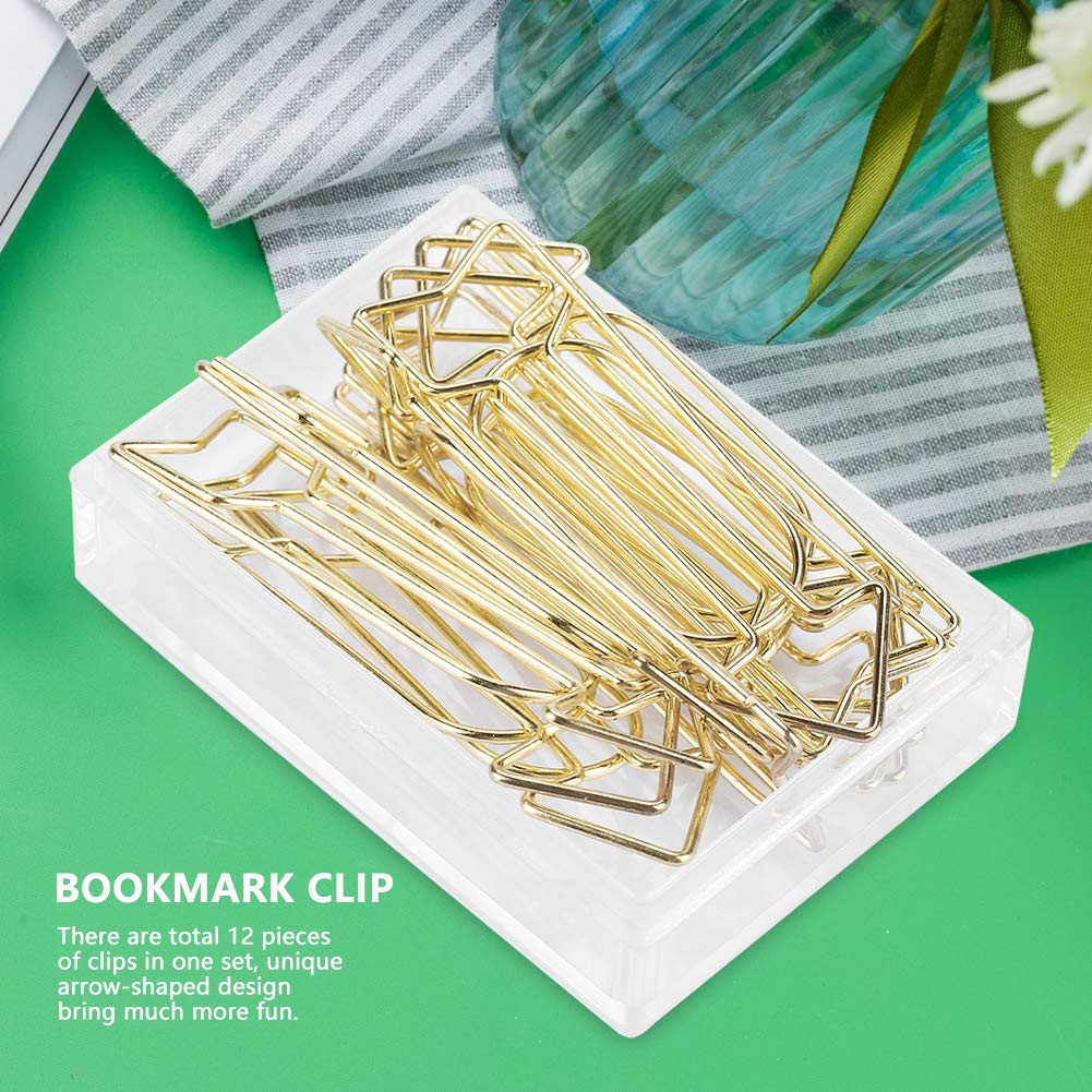 Gold Electroplated Arrow Paper Clips - 12pcs Metal Bookmark Clips for Office, School & DIY Crafts - Fun Stationery Supplies for Notes, Documents & Gift Wrapping