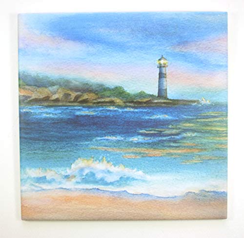 Handmade Lighthouse Art Tile Trivet - Original Elvira Para Ceramic Hot Plate for Kitchen - Perfect for Protecting Tables from Hot Pots & Pans, Home Decor Gift Idea