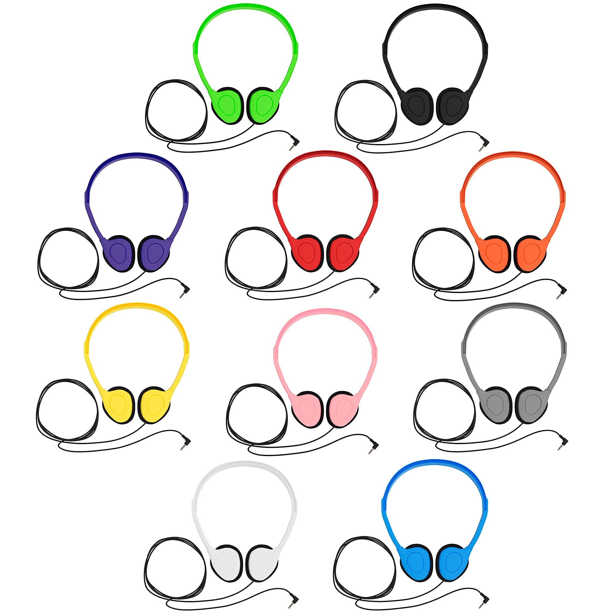 Maeline Bulk On-Ear Headphones with 3.5mm Jack - 40 Pack Multi-Color Headphones for Schools, Gyms, Libraries & Events - Durable Wired Headphones for Students, Teachers & Professionals