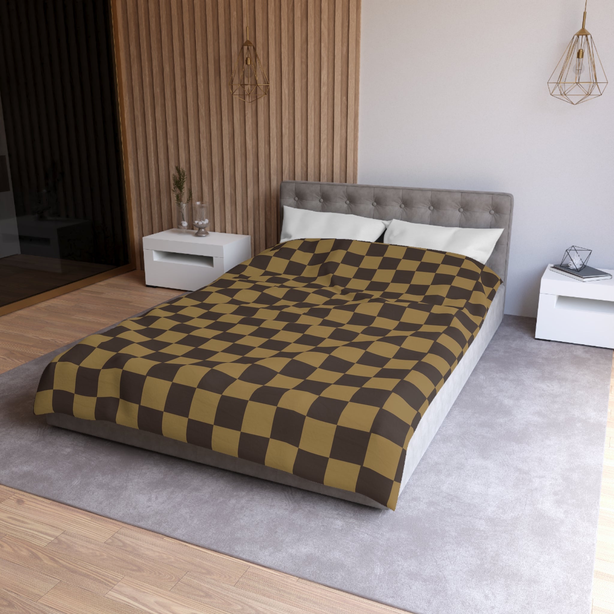 LV-Inspired Checkered Brown Microfiber Duvet Cover Set - Queen, King, Full, Twin Size - Soft Luxury Bedding for Modern Bedroom Decor