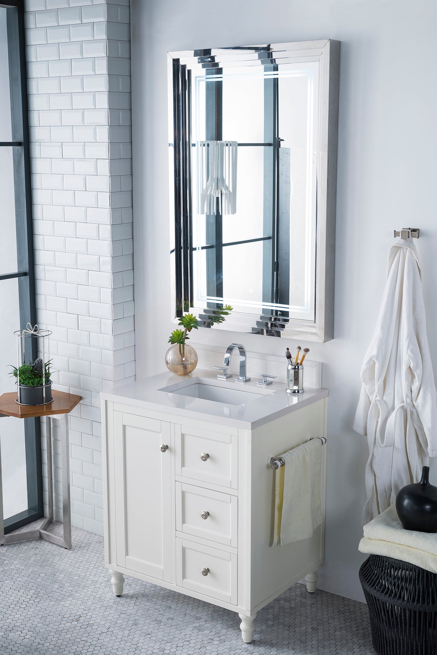 Copper Cove Encore 30 Inch Single Bathroom Vanity Set with 3CM Classic White Quartz Countertop - Bright White Finish for Modern Bathroom Remodeling & Home Upgrade