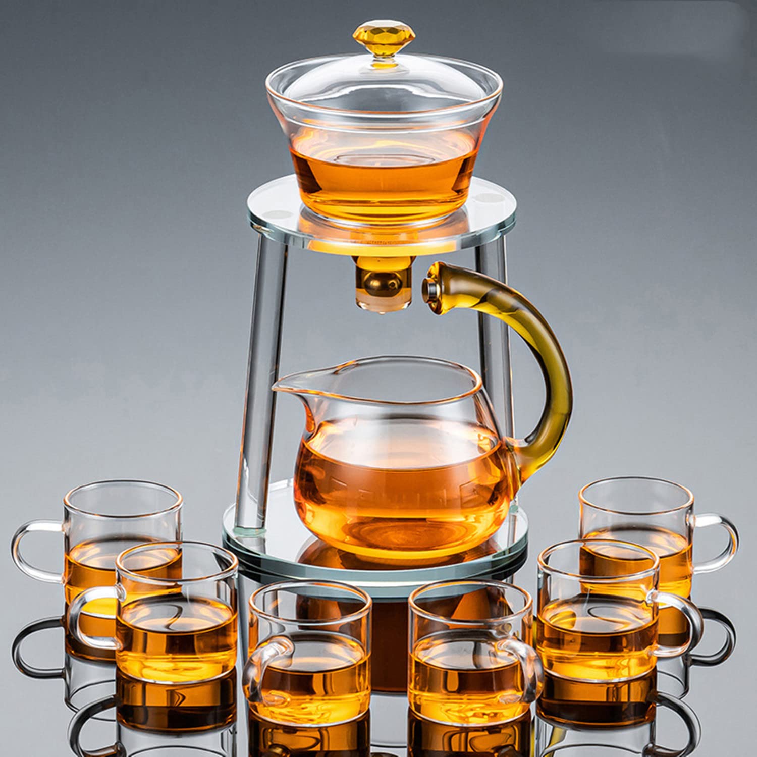 Premium RORA Heat-Resistant Glass Tea & Coffee Set with Magnetic Water Diversion, Rotating Cover & Semi-Automatic Tea Maker - Perfect for Lazy Afternoon Tea, Kungfu Tea Ceremonies & Coffee Brewing at Home or Office