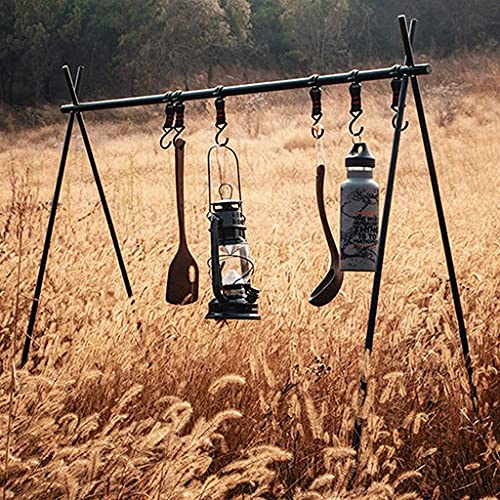 **Foldable Camping Cookware Hanging Rack - Portable Triangle Storage Shelf with Hooks for Outdoor Cooking Gear | Perfect for Backpacking, Hiking & Camping Trips (Medium Size)**