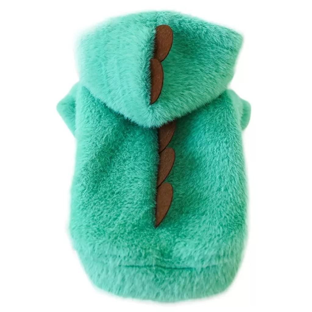Funny Rabbit Dinosaur Pet Costume - Warm Winter Plush Dog Clothes & Kitten Hoodie Outfit for Small Puppies (Green, Size S) - Perfect for Halloween, Christmas Costume Parties & Cold Weather Protection