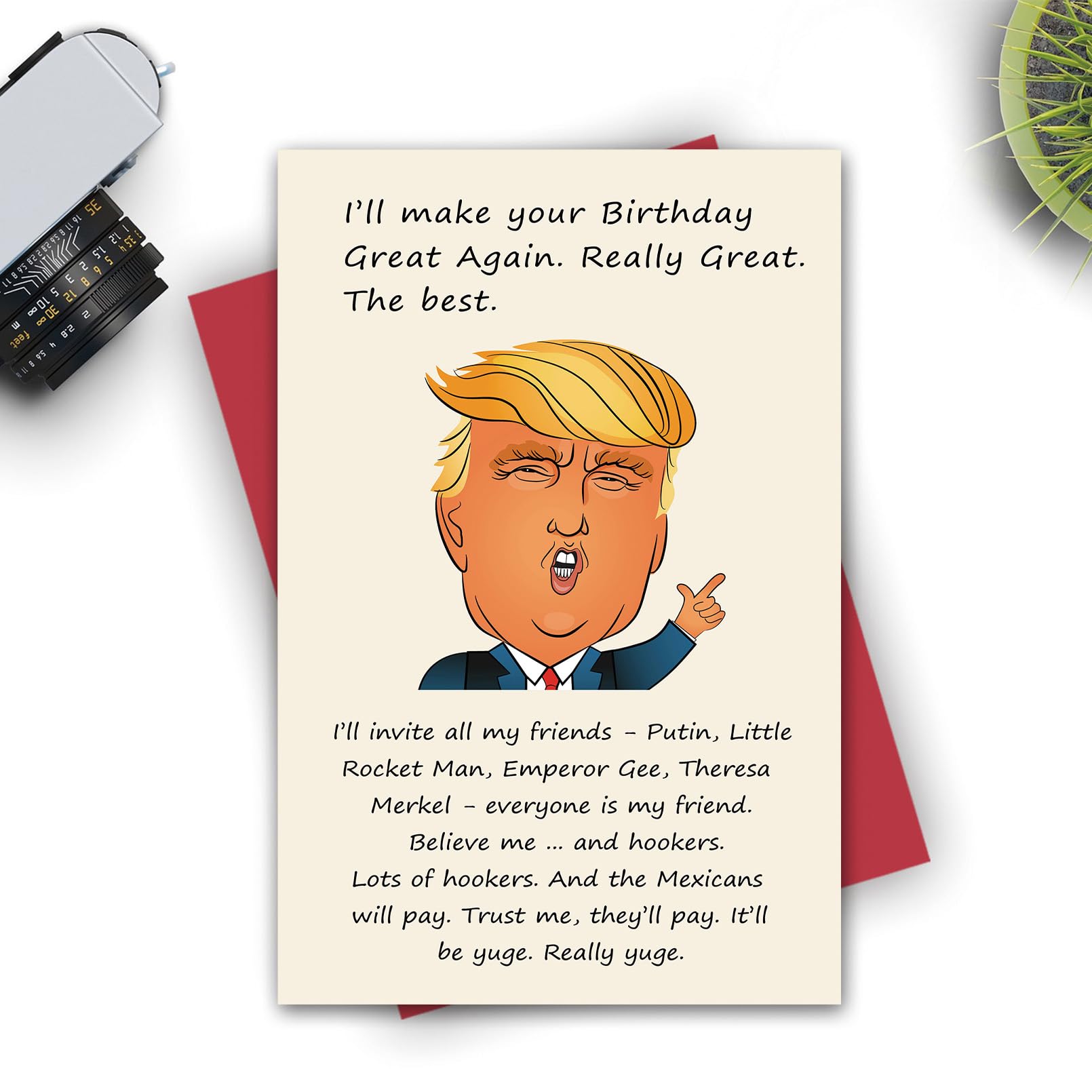 Funny Birthday Card - 'Lots of Hookers' Humorous Greeting Card with Donald Trump 'Make America Great Again' Theme | Perfect for Political Jokes & Conservative Gifts