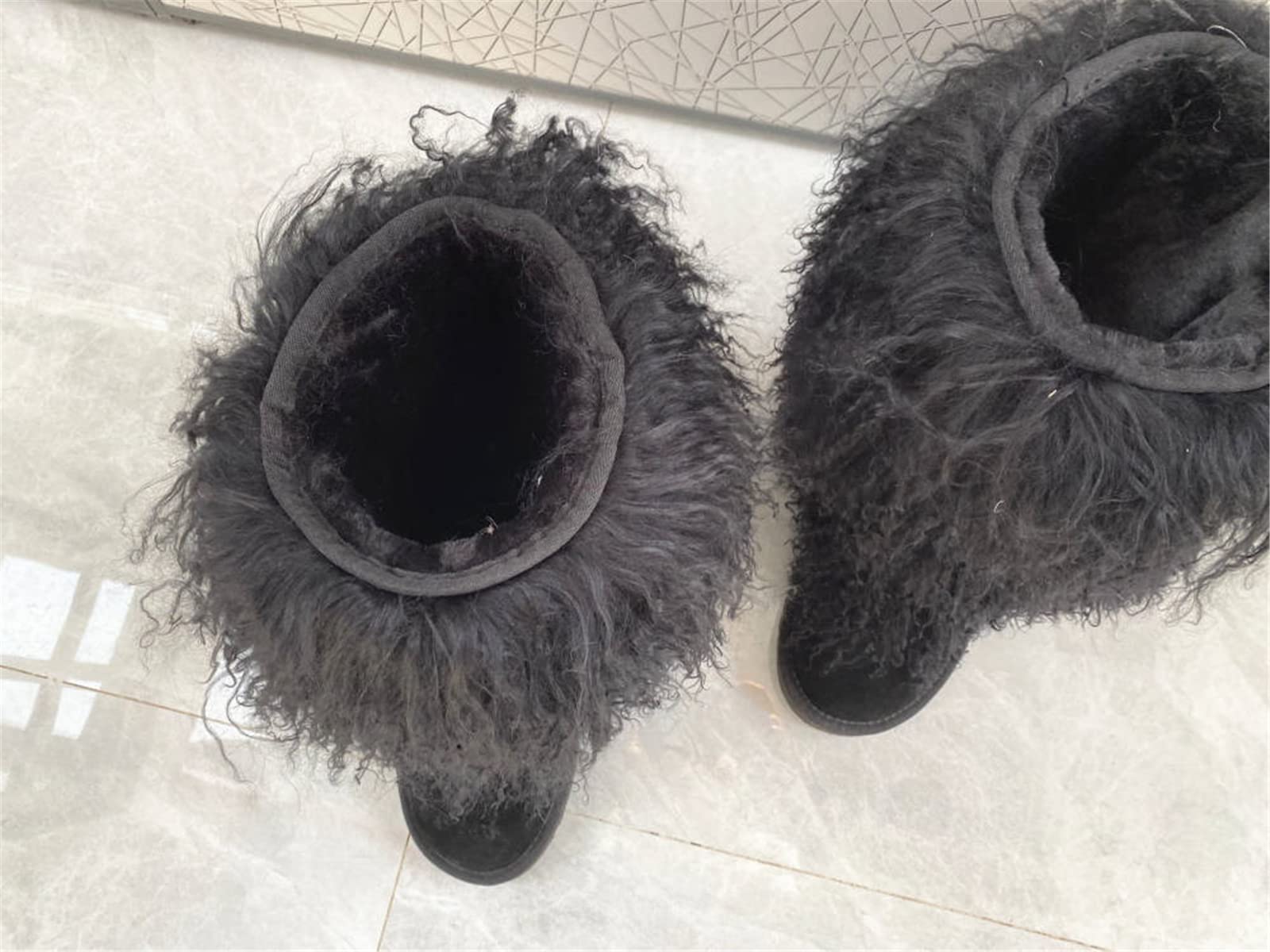 MSBT Women's Genuine Mongolian Lamb Fur Snow Boots - Winter Warm Fuzzy Booties with Tibetan Sheep Fur & Soft Shearling Lining - Tall Mid Calf Yeti Boots for Girls & Ladies - Perfect for Snowy Days, Winter Hiking & Cold Weather Fashion