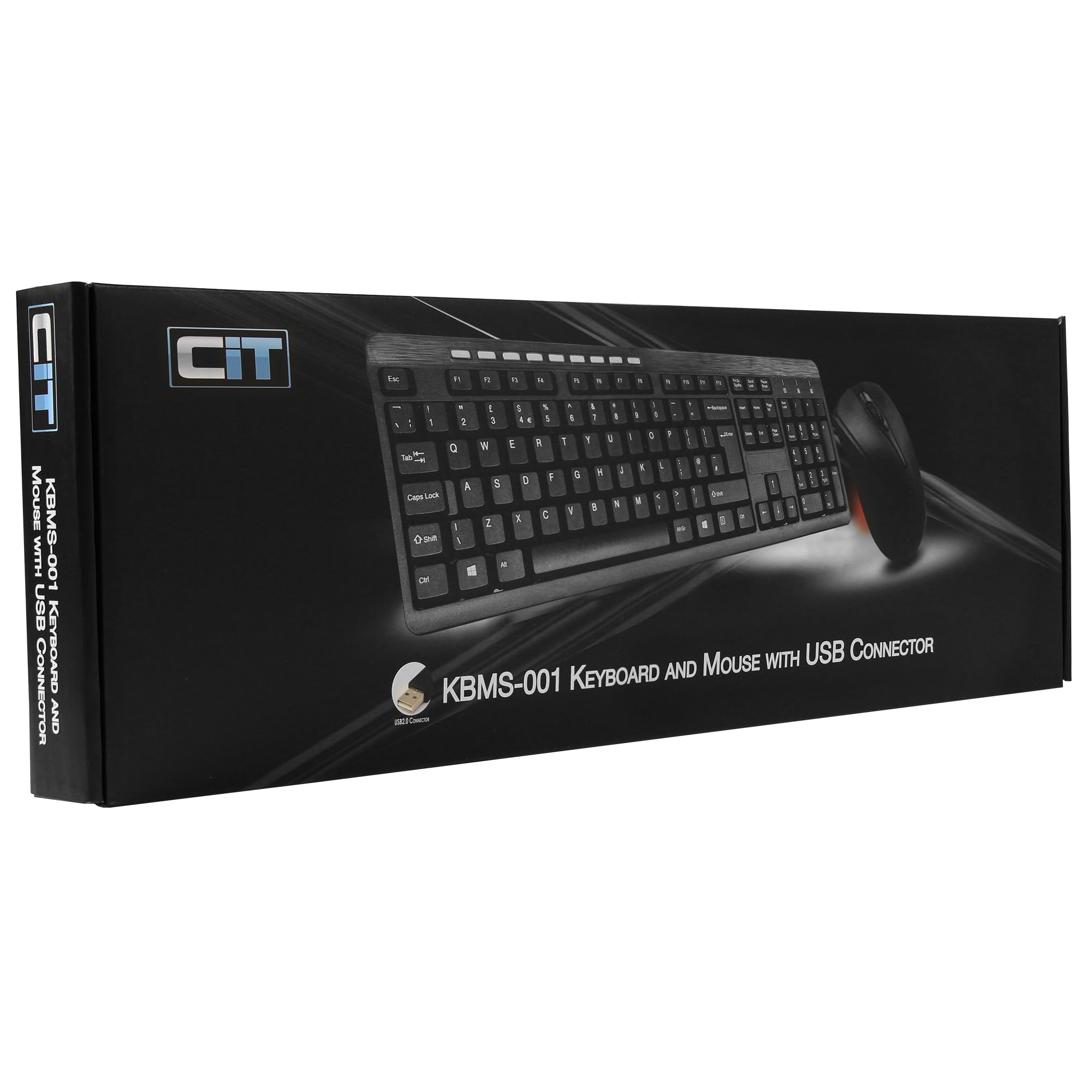 CiT USB Keyboard and Mouse Combo - Wired Ergonomic Desktop Set for PC, Laptop, Office & Gaming - Plug and Play (Black)