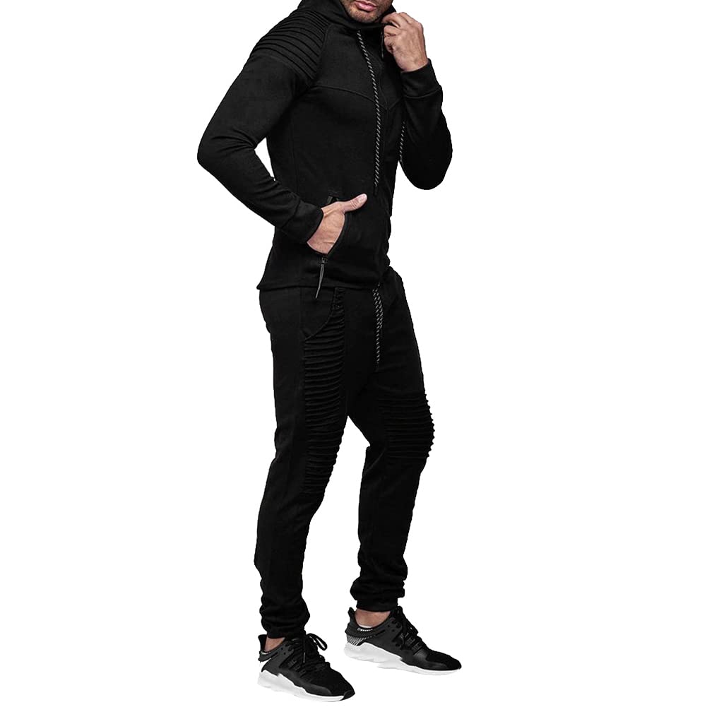 Men's Casual Full Zip Hoodie Tracksuit Set - Lightweight Jogging Sweatsuit for Running, Gym & Lounge Wear - Breathable Athletic Sportswear for Men
