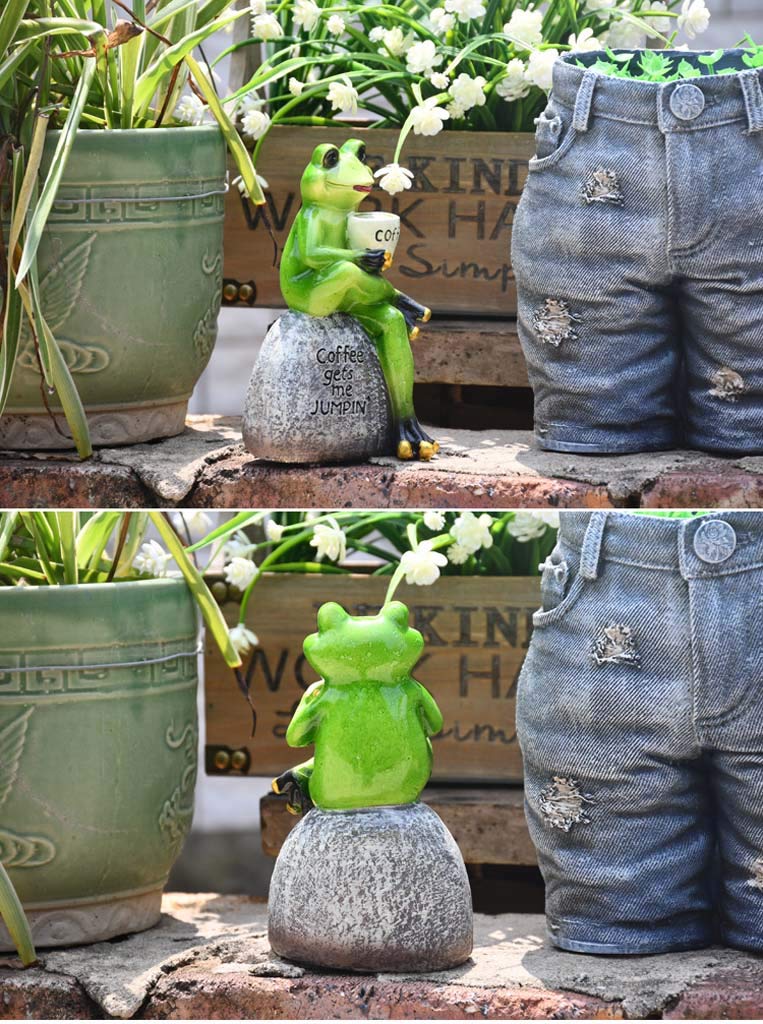 Resin Frog Statue Sculpture - 6.1 Inch Garden Decor, Outdoor Ornament for Lawn, Patio & Balcony | Perfect for Fairy Gardens, Pond Decor & Backyard Landscaping