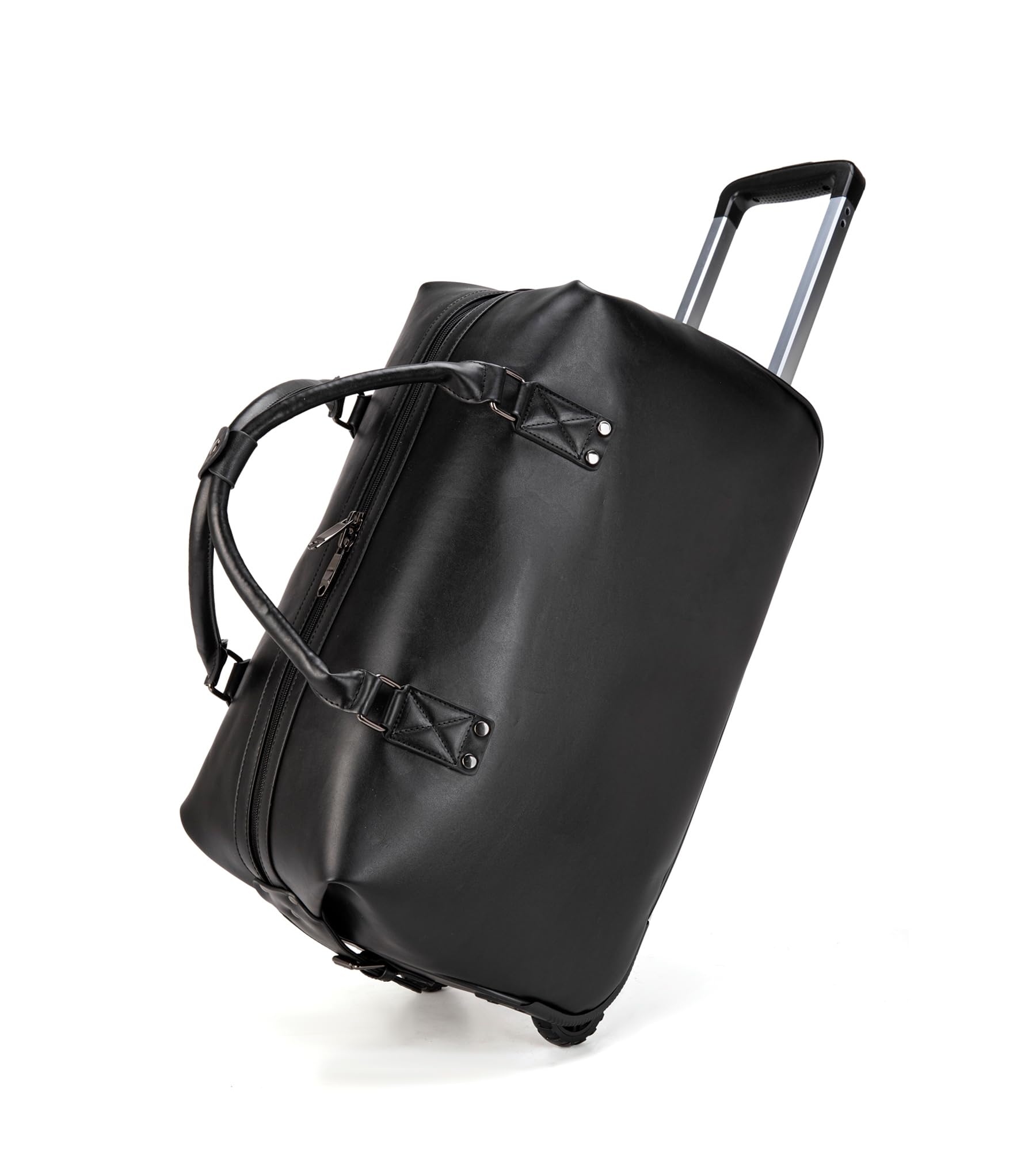 Feilario Leather Travel Duffel Bag with Wheels - Waterproof Unisex Weekender Carry-On Luggage for Overnight Trips & Business Travel | Durable Toiletry Organizer for Gym, Camping & Airplane Use (Black)