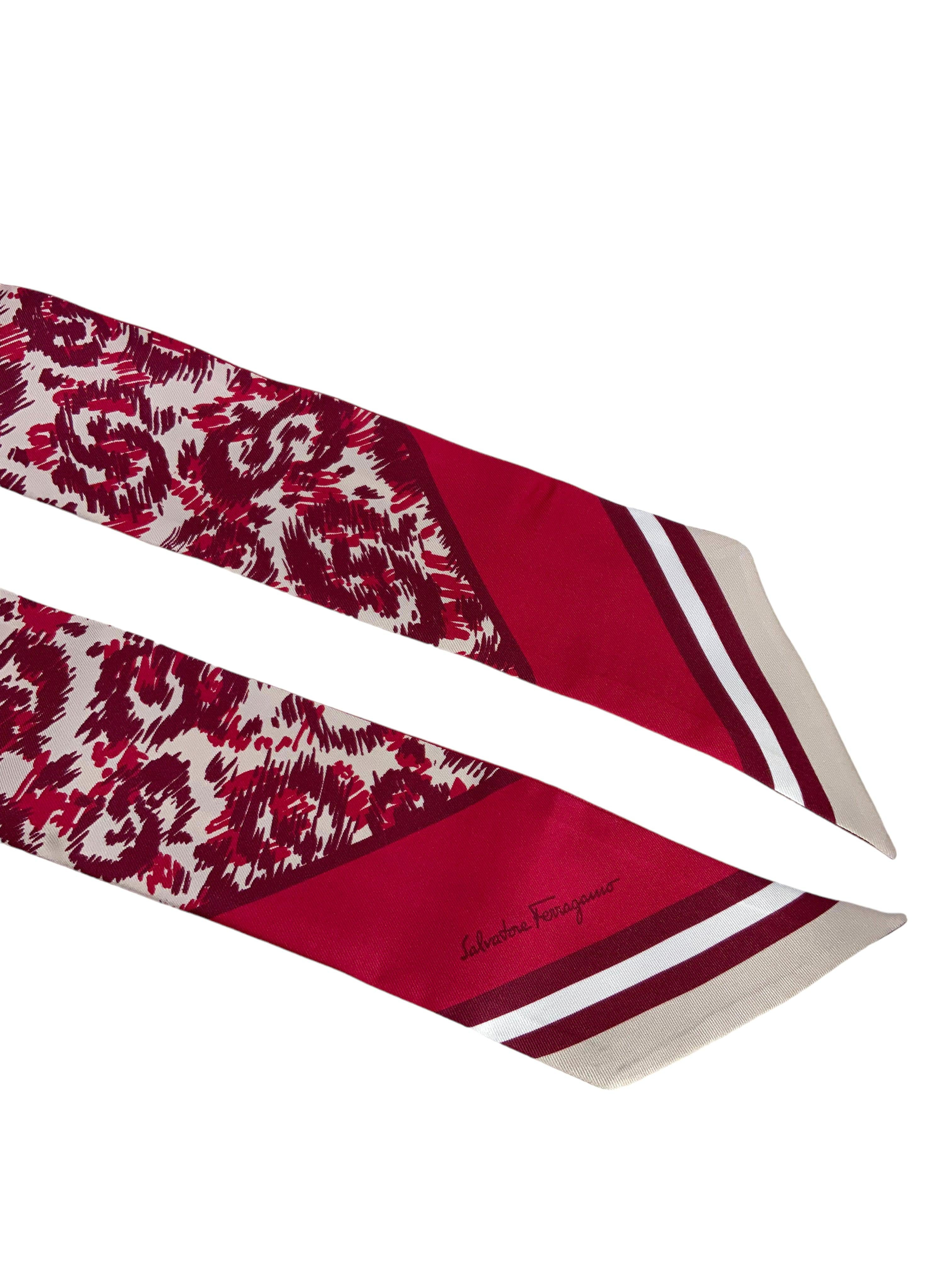 Salvatore Ferragamo Luxury Printed Silk Twilly Scarf - Elegant Fashion Accessory for Handbags, Hats & Hair Styling - Perfect Gift for Women