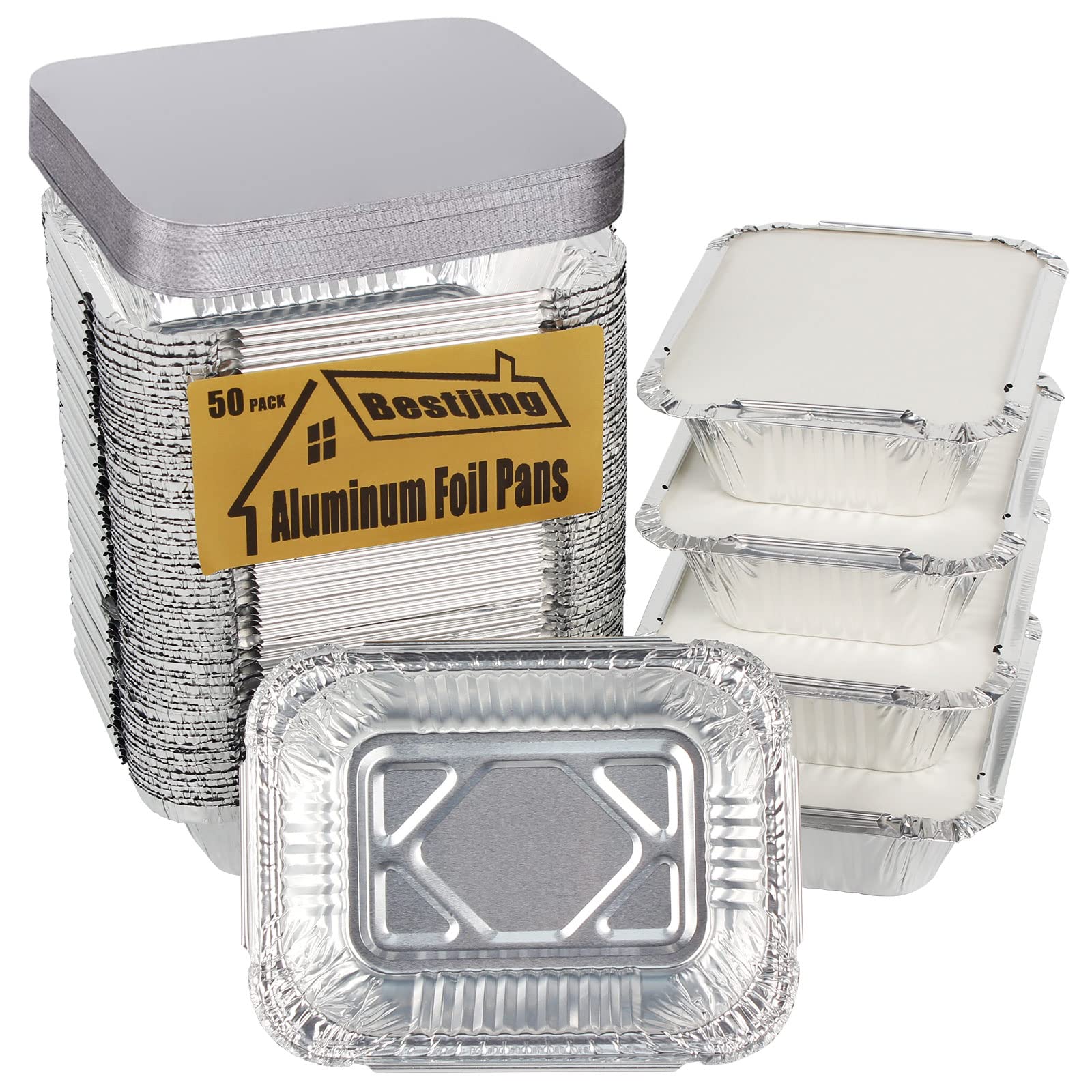 50 Pack 8 OZ/230ML Mini Aluminum Foil Pans with Cardboard Lids - Disposable Baking Containers for Meal Prep, Food Storage & Freezer | Perfect for Christmas Treats, Party Snacks & Takeout Food