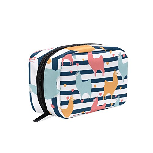 Waterproof Cute Llama Makeup Bag - Striped Cosmetic Pouch Organizer for Travel, Gym & Daily Essentials | YZGO